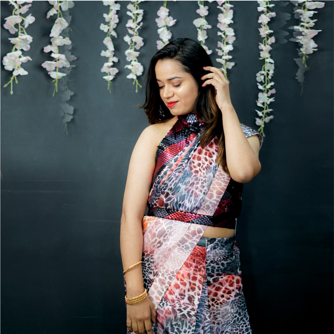 Readymade Saree with Designer Blouse Halter Style