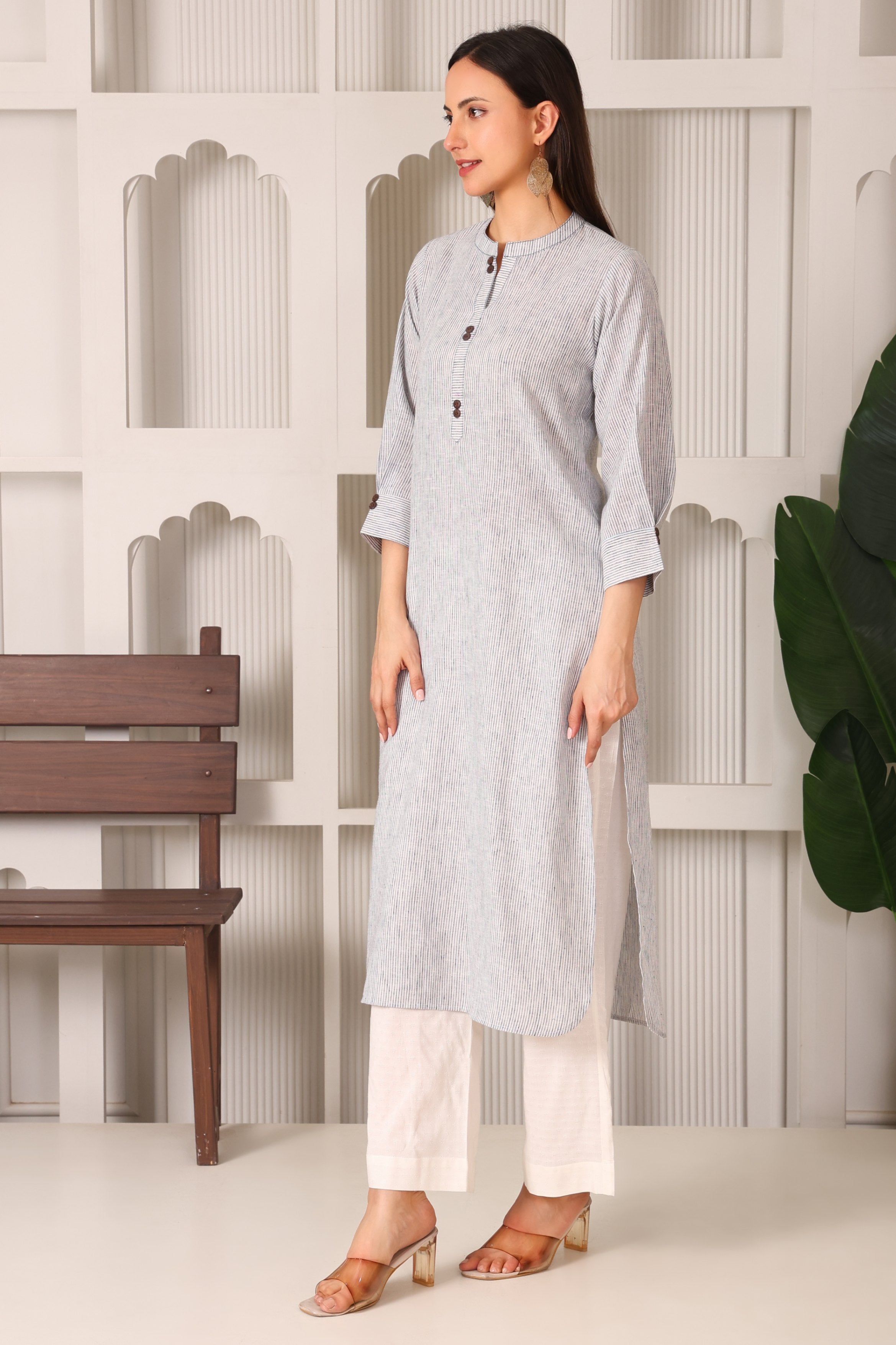 Timeless Stripes Linen Cotton Kurta Set