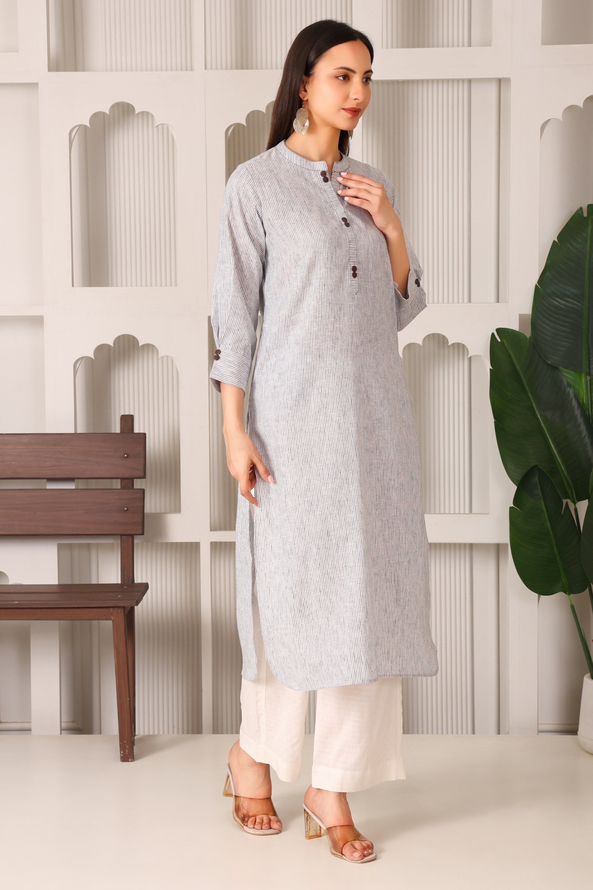 Timeless Stripes Linen Cotton Kurta Set