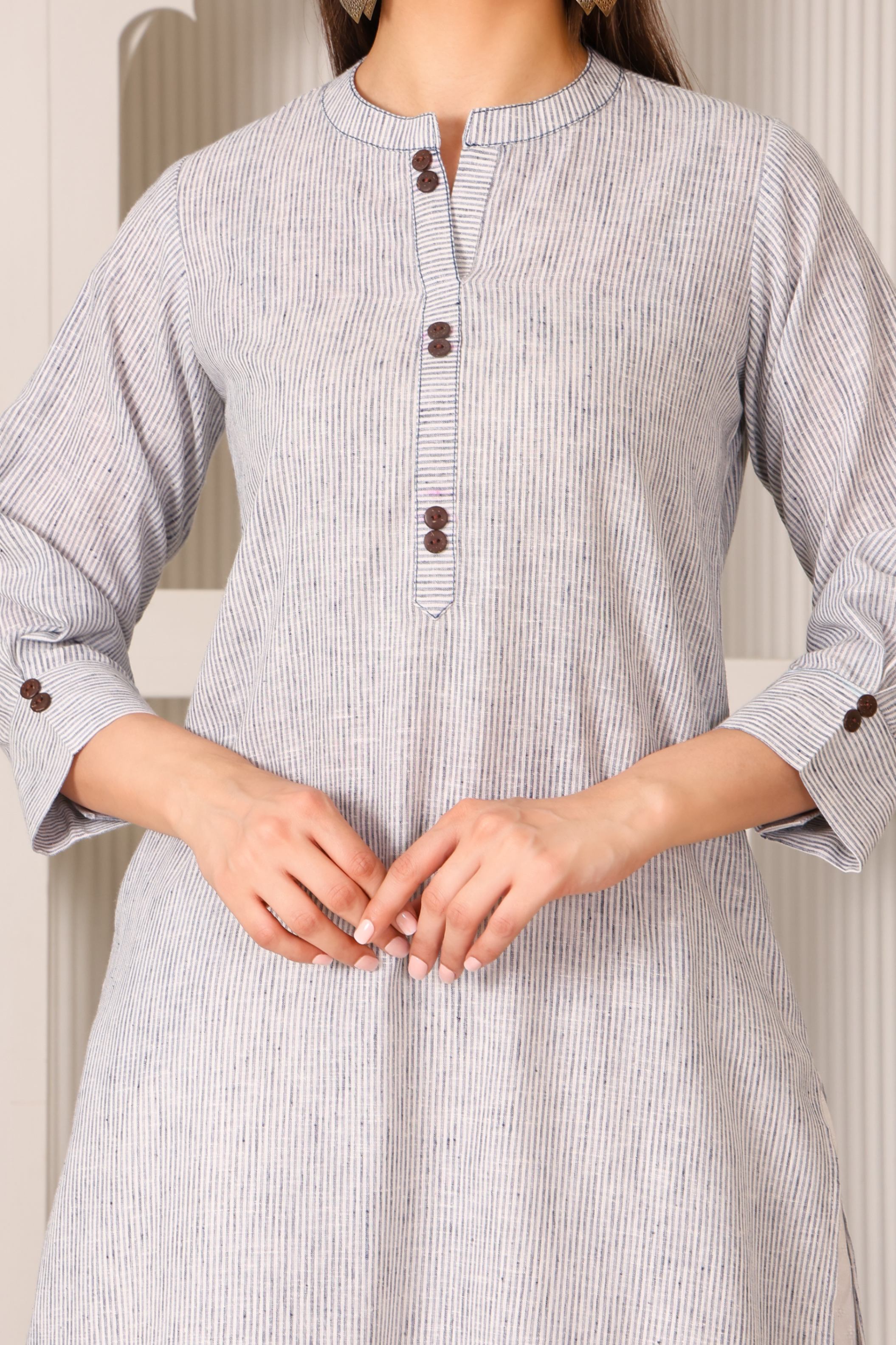 Timeless Stripes Linen Cotton Kurta Set