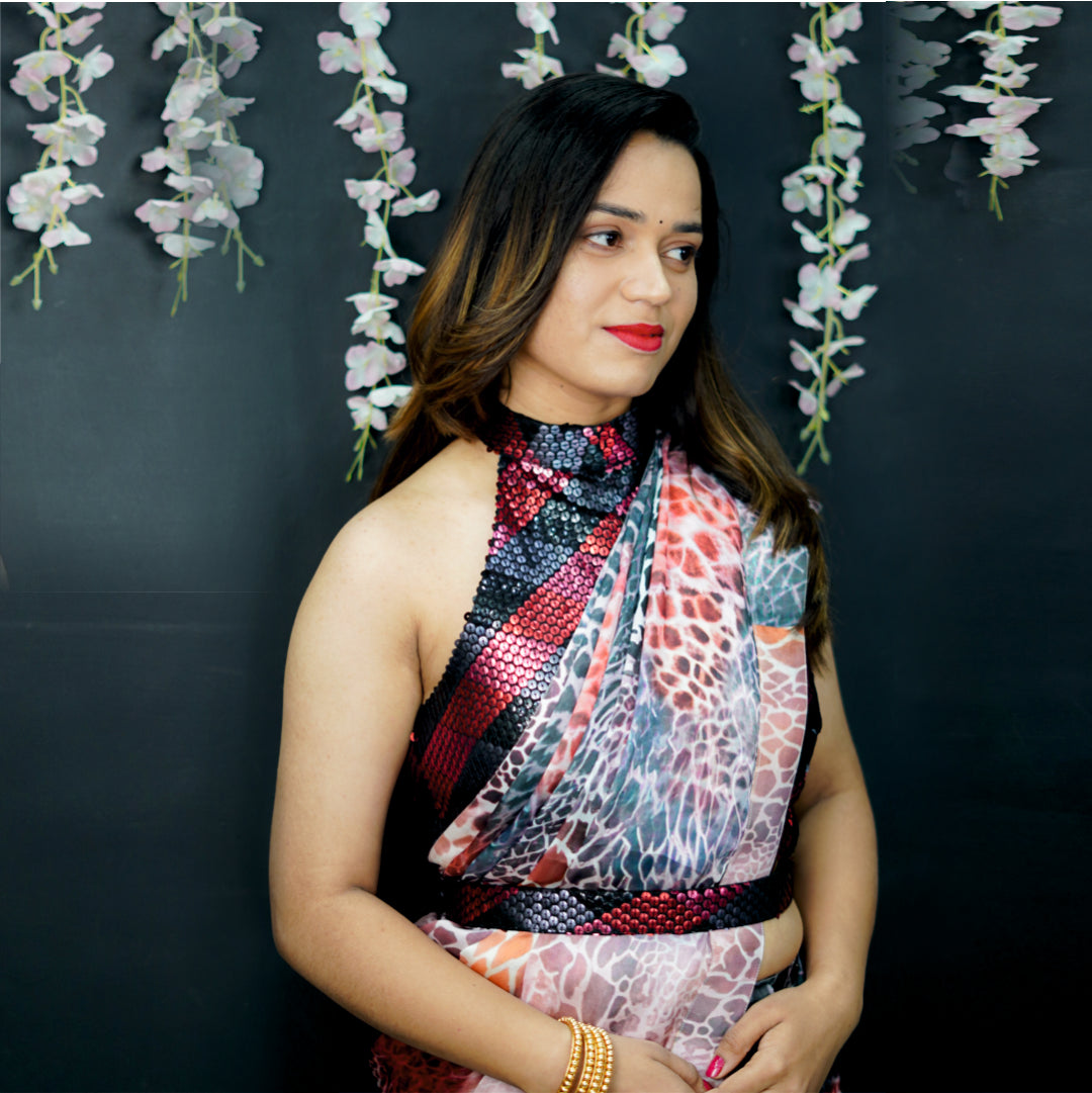 Readymade Saree with Designer Blouse Halter Style