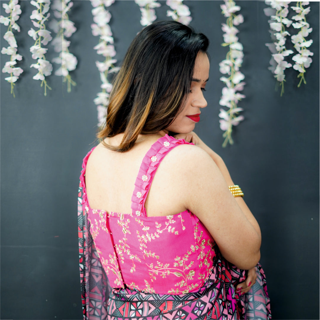 Readymade Saree with Designer Blouse Sweetheart Neck Style