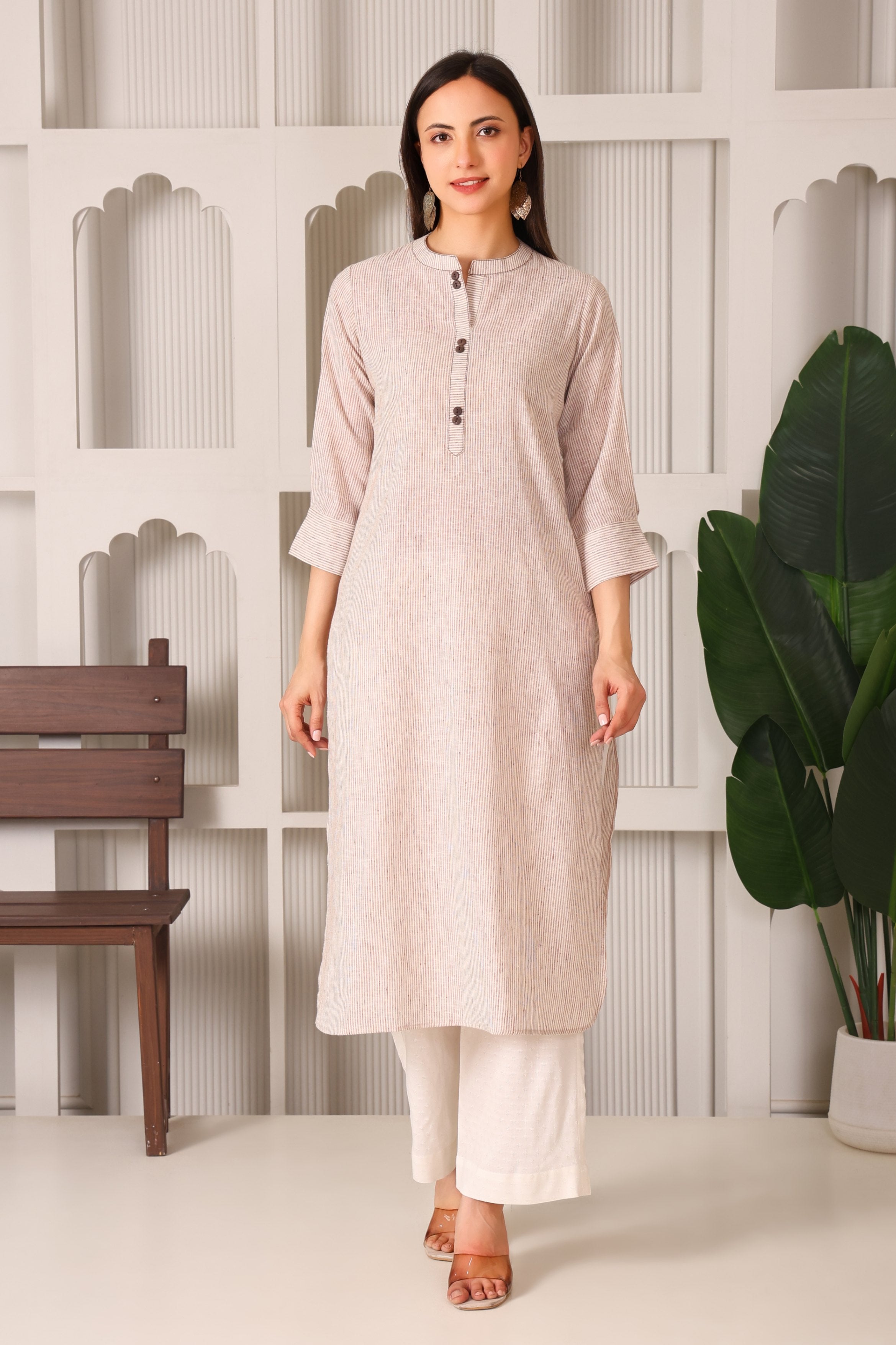 Classic Linen Cotton Stripes Kurta Set