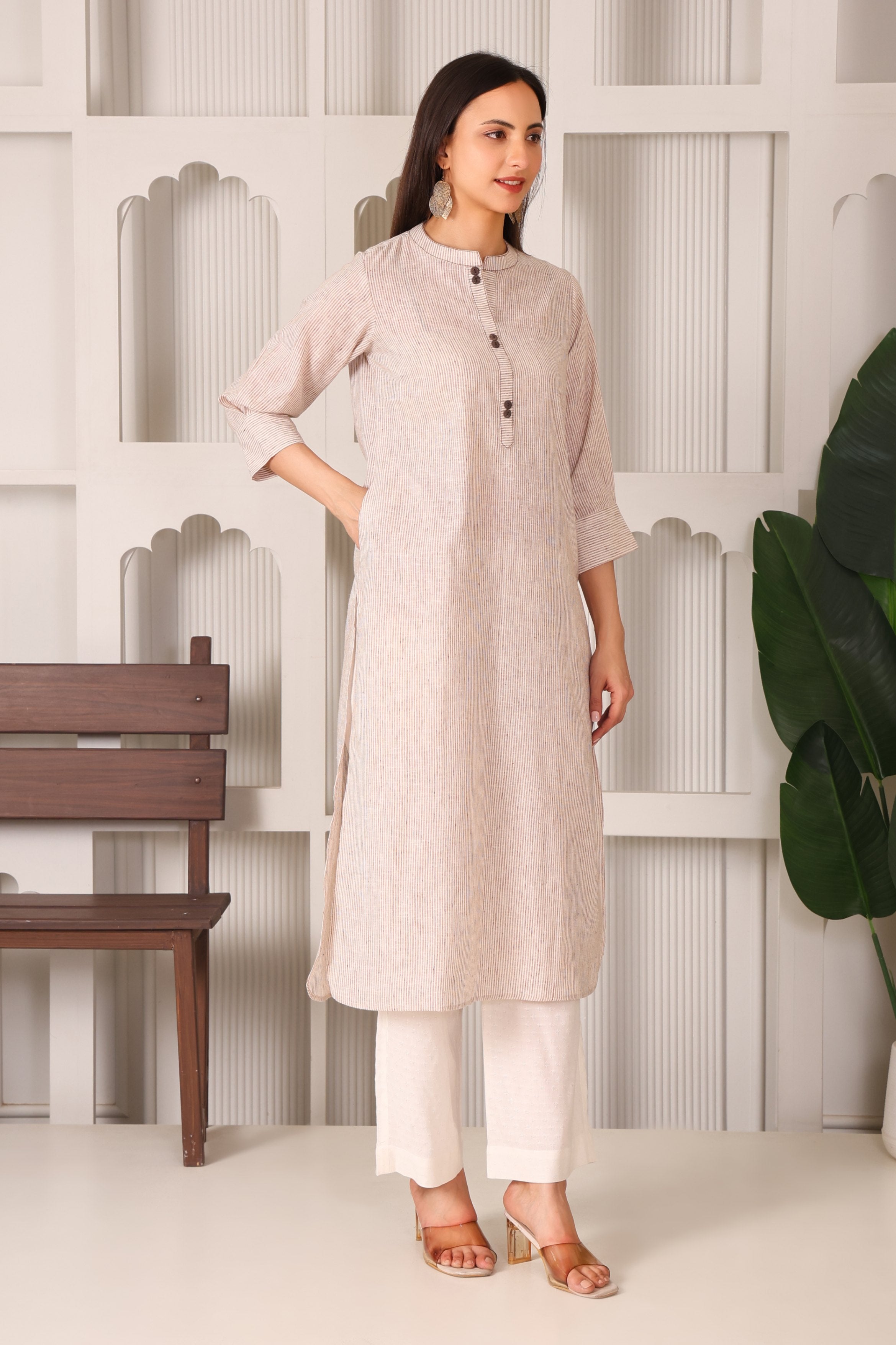 Classic Linen Cotton Stripes Kurta Set
