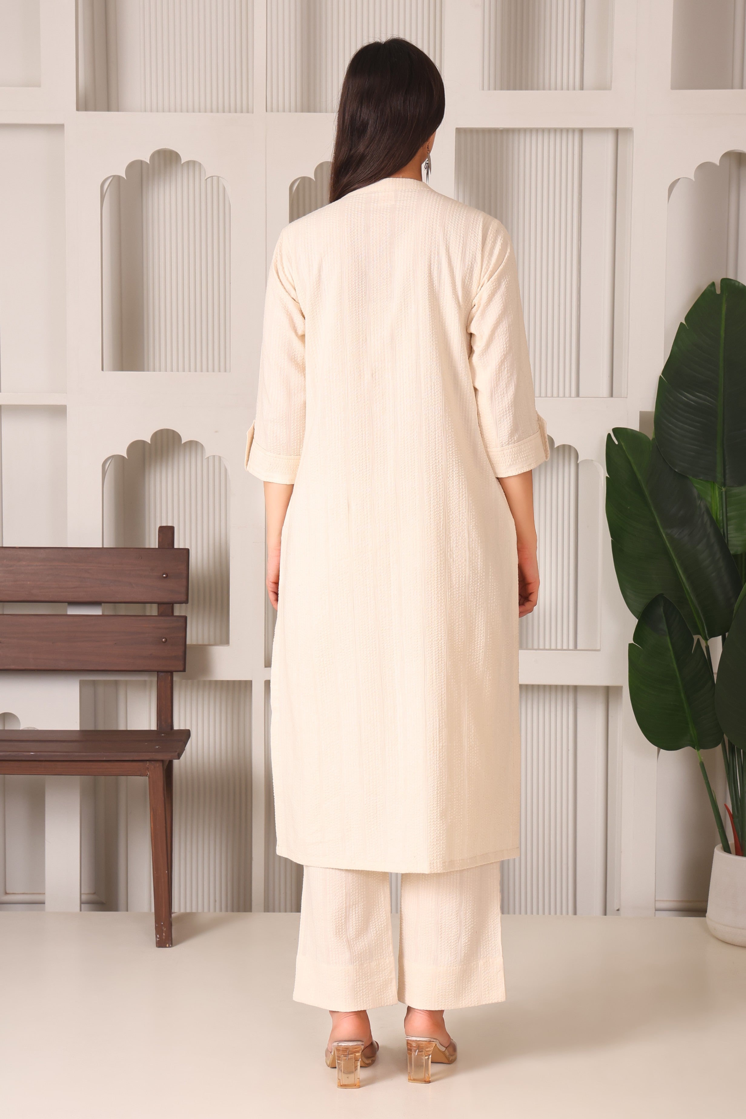 Graceful Cotton A-Line Kurta Set with Mandarin Collar