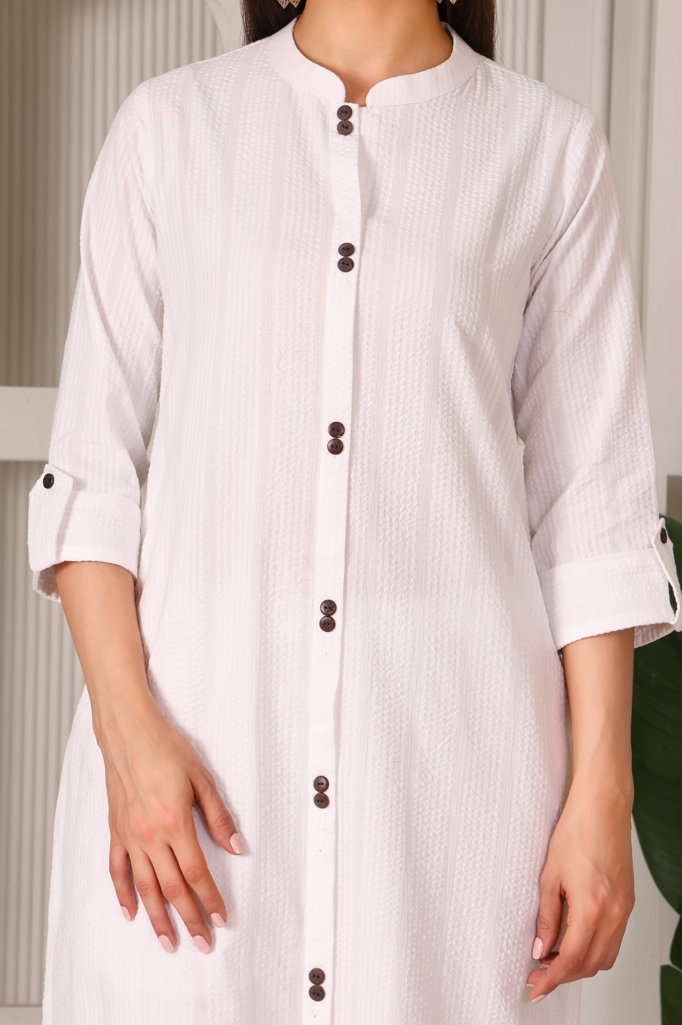 Cotton A-Line Kurta Set with Chinese Collar