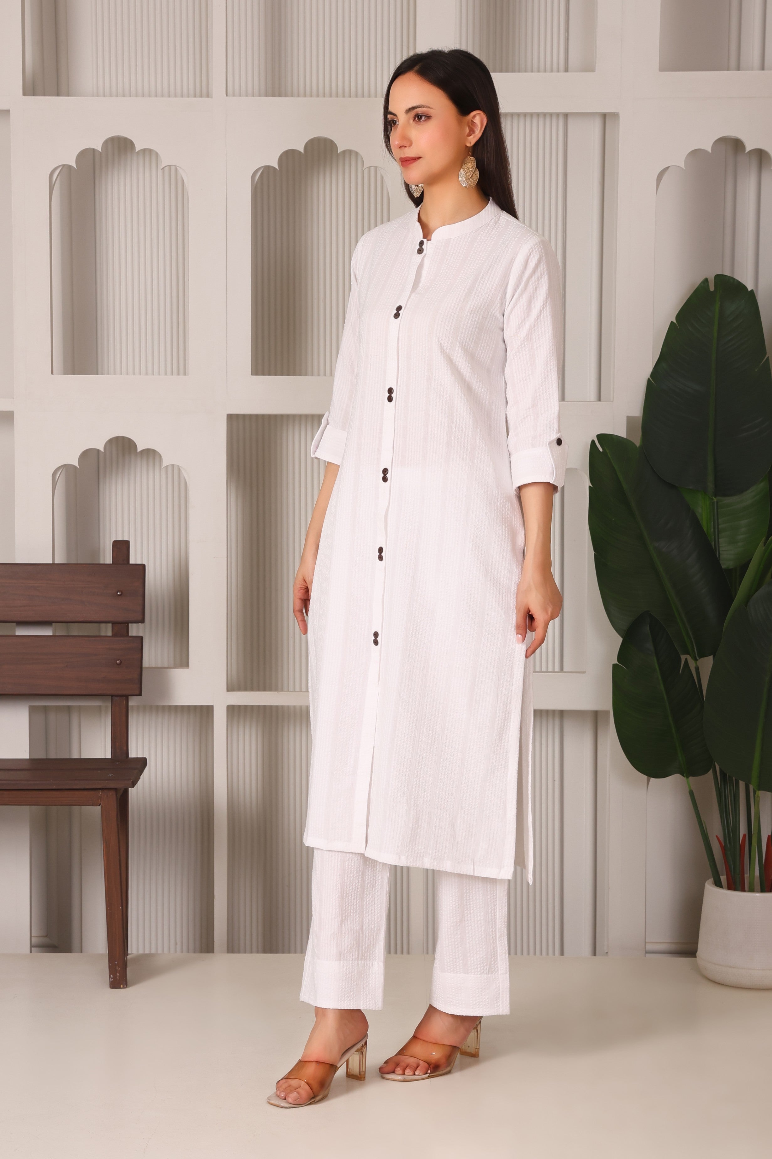 Cotton A-Line Kurta Set with Chinese Collar