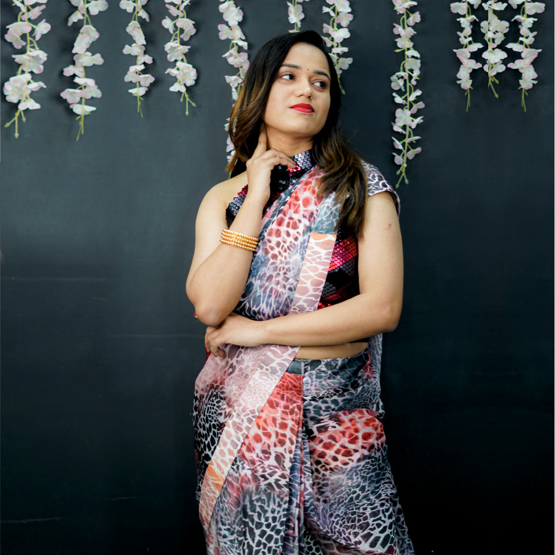 Readymade Saree with Designer Blouse Halter Style