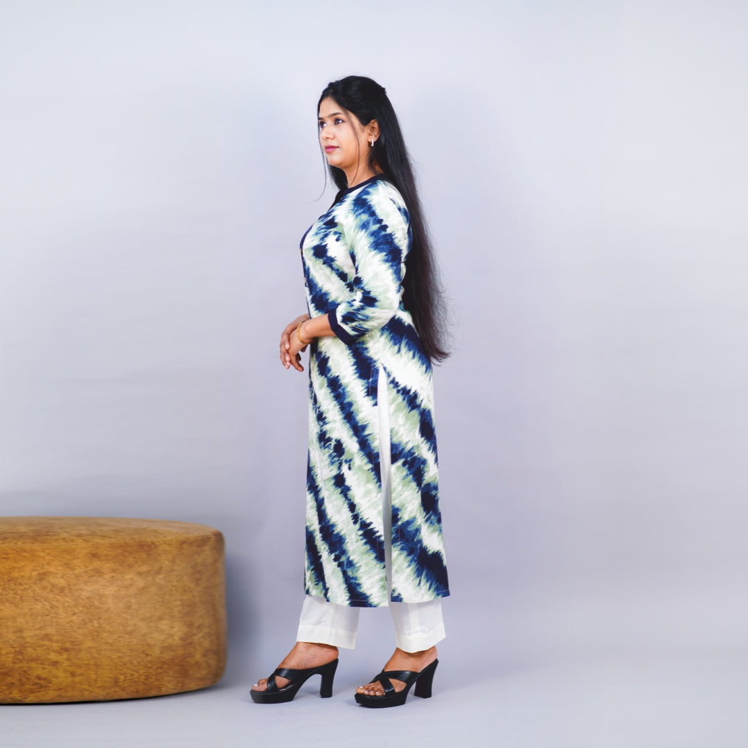 Kurti Chinese collar Fabric Ryon Print Tie & dye