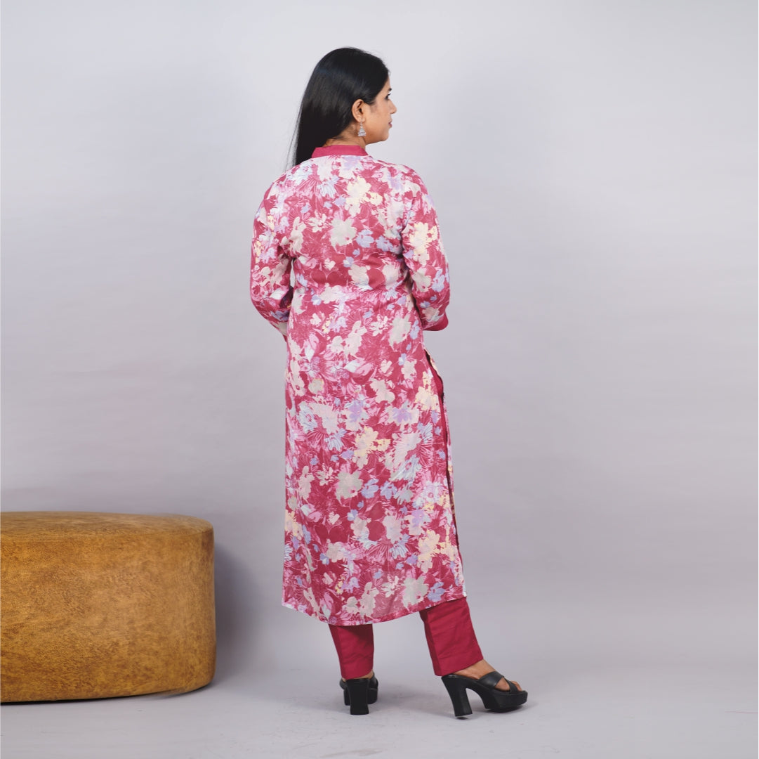 Kurti V-Neck Fabric Shifon Malal