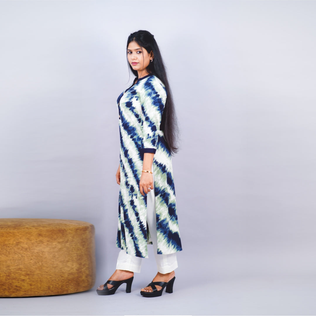 Kurti Chinese collar Fabric Ryon Print Tie & dye