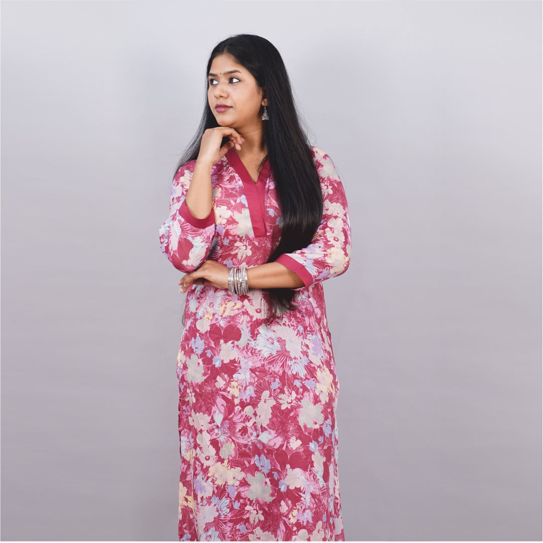 Kurti V-Neck Fabric Shifon Malal