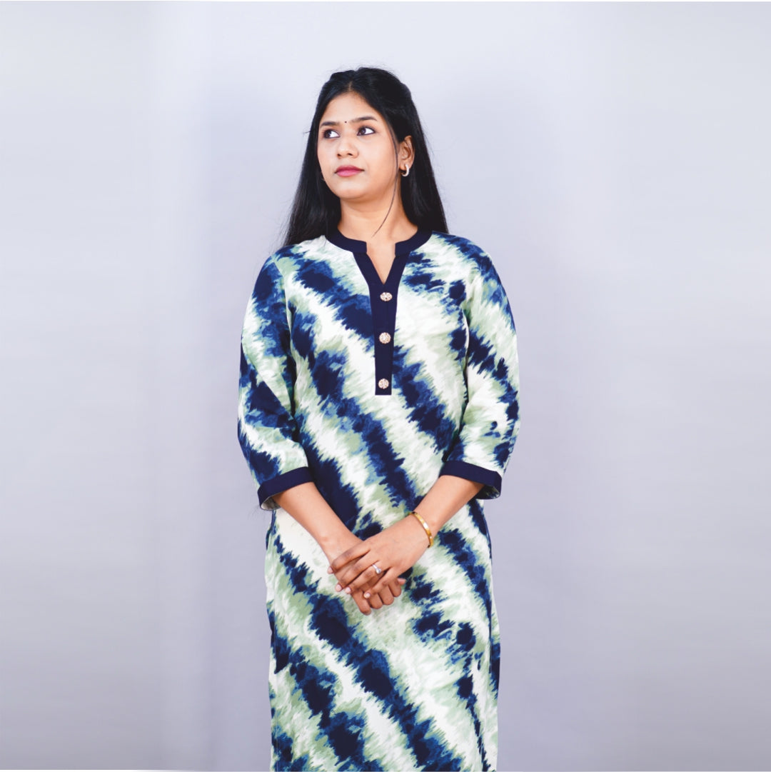 Kurti Chinese collar Fabric Ryon Print Tie & dye