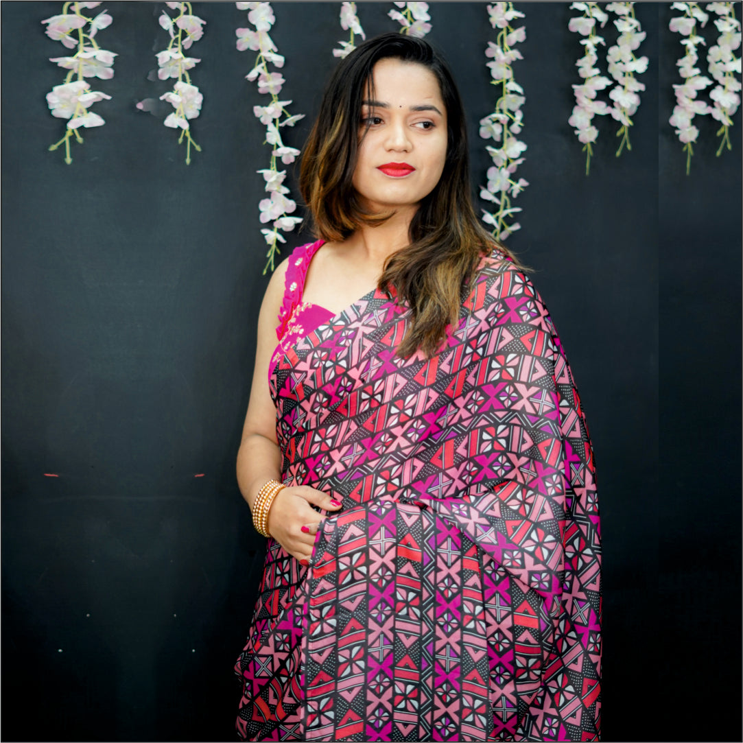 Readymade Saree with Designer Blouse Sweetheart Neck Style