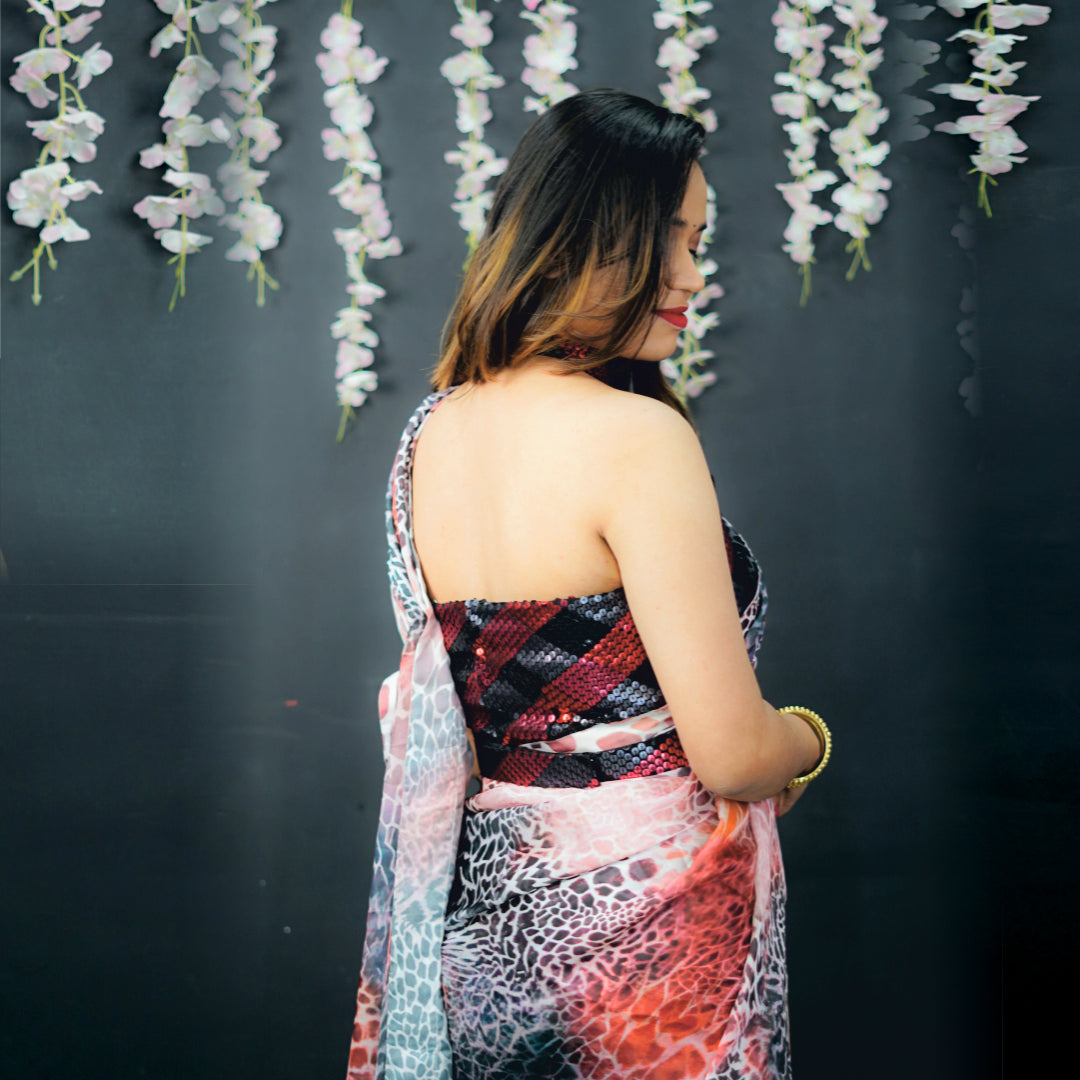Readymade Saree with Designer Blouse Halter Style