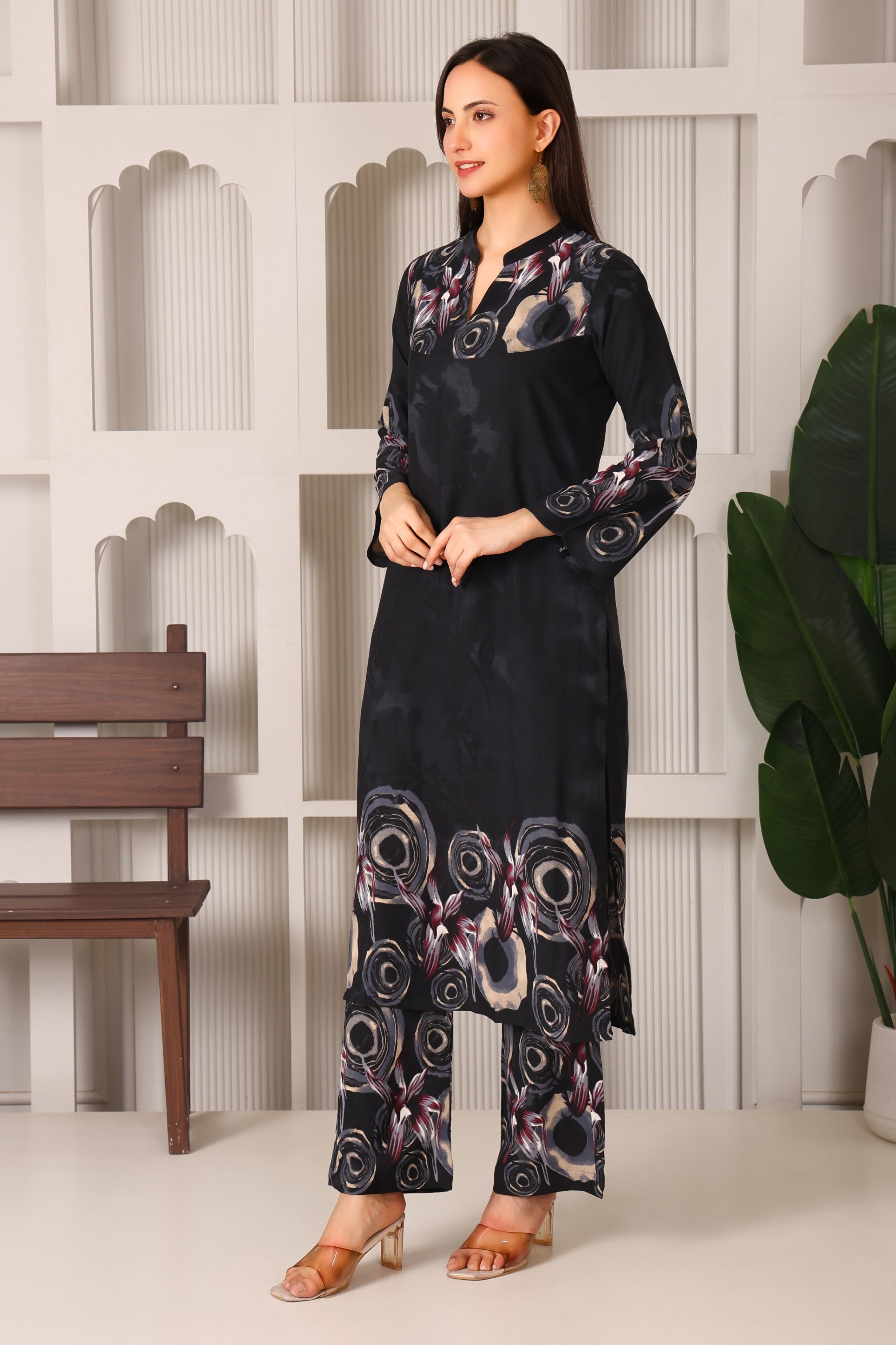 Minimal Crepe Kurta Set with Chinese Collar
