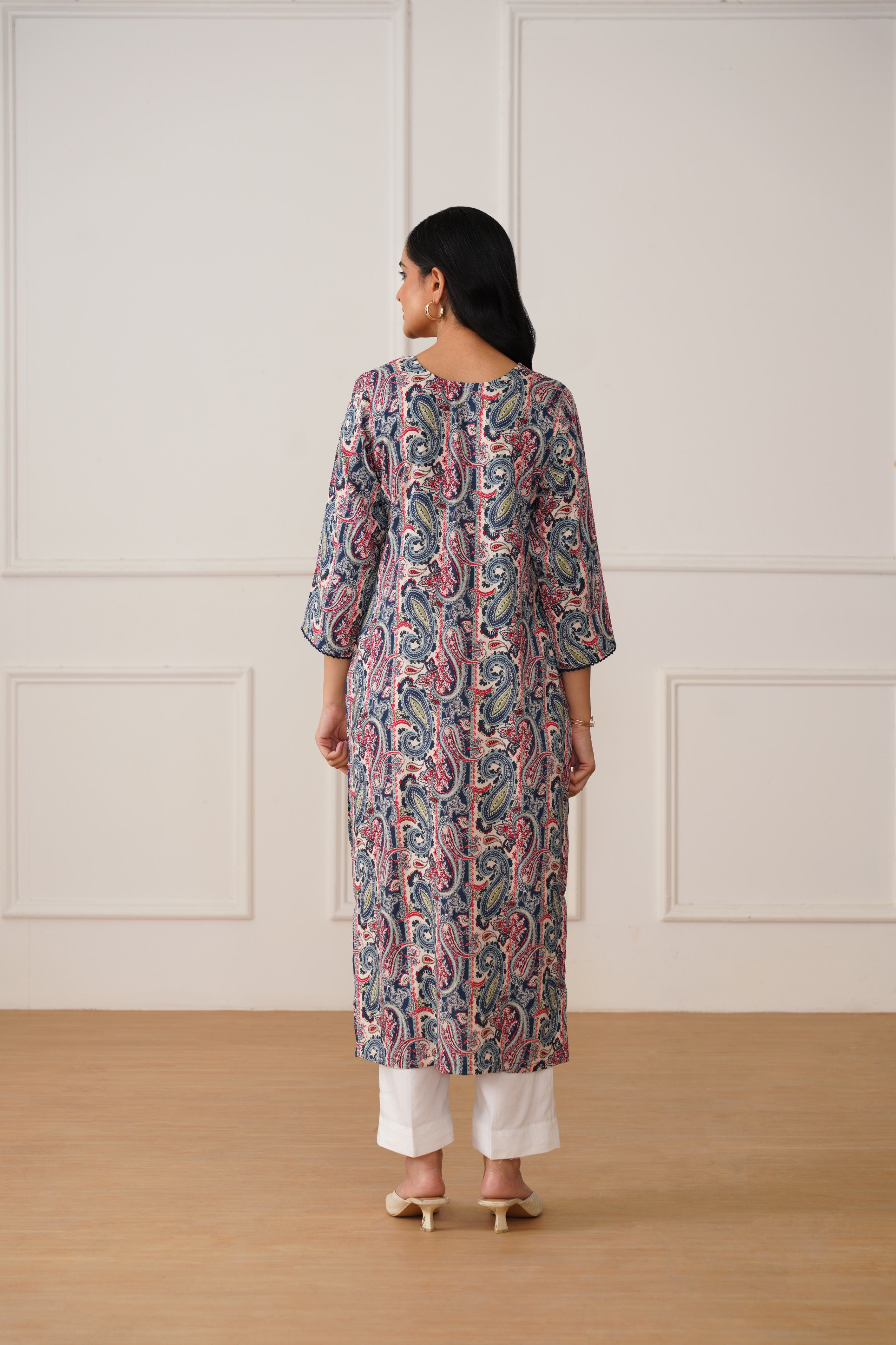 V-Neck Kurti in Morpankhi Rayon Fabric