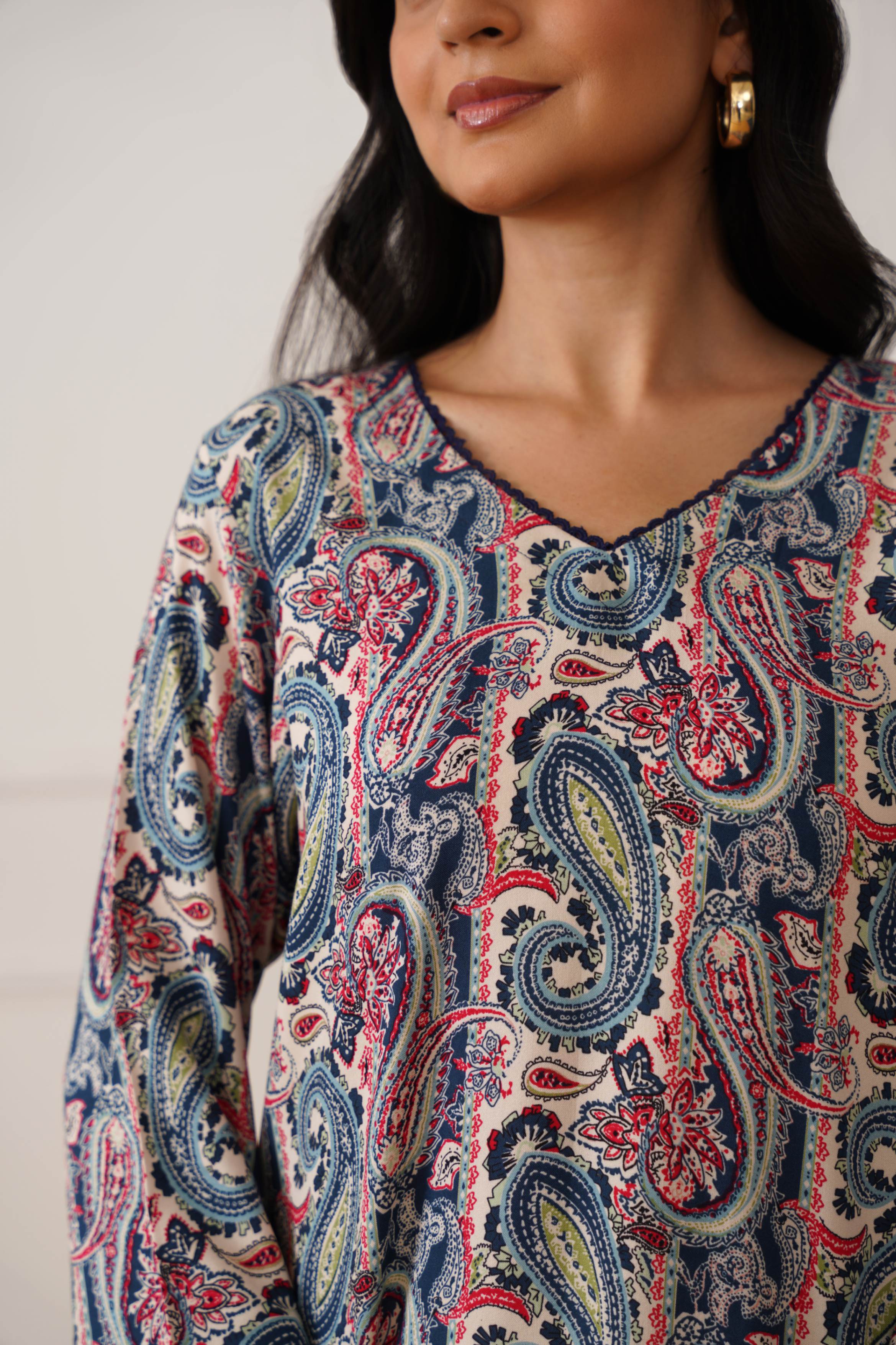 V-Neck Kurti in Morpankhi Rayon Fabric