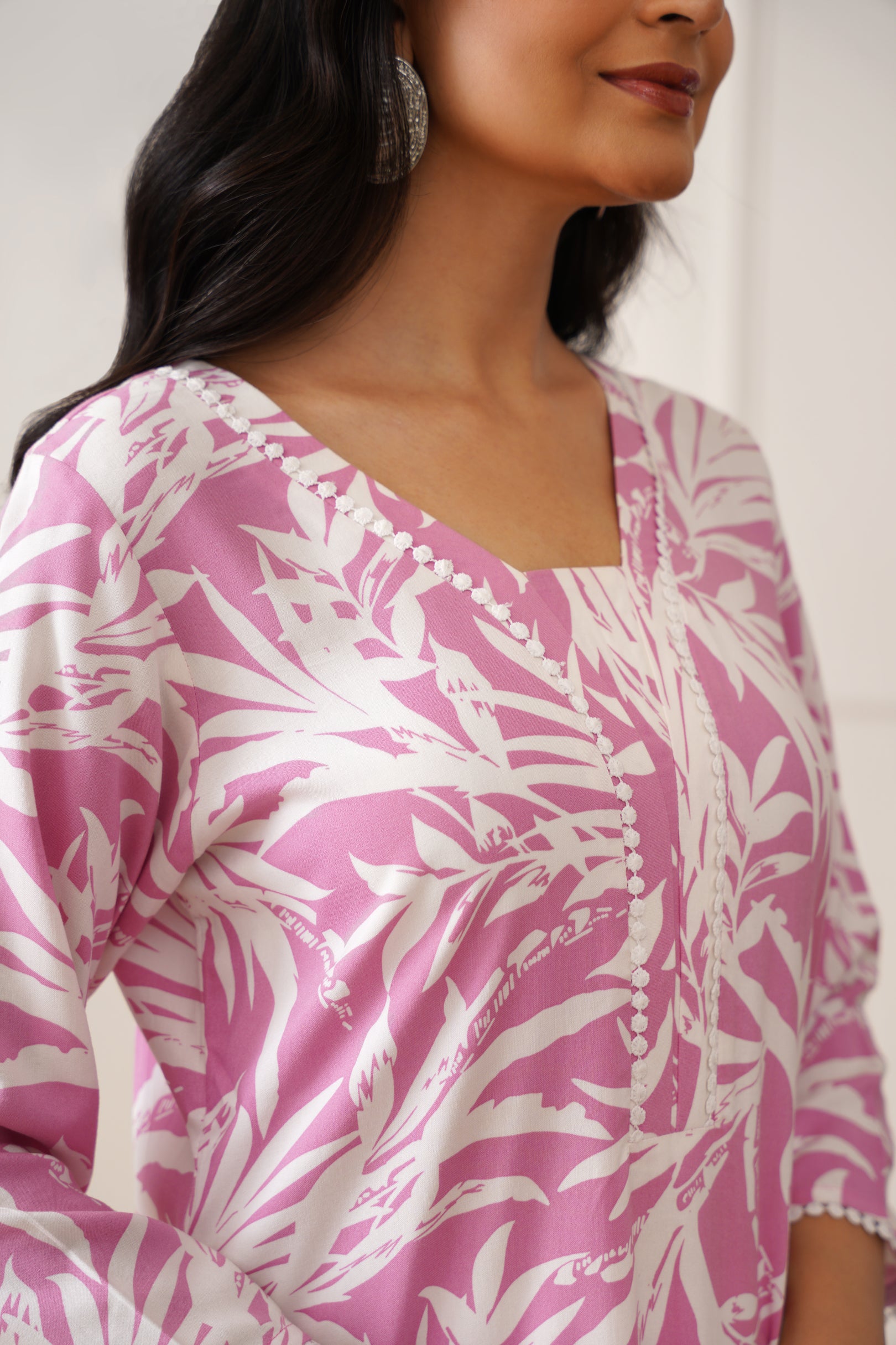 V-Neck Kurti in Smooth Rayon Fabric