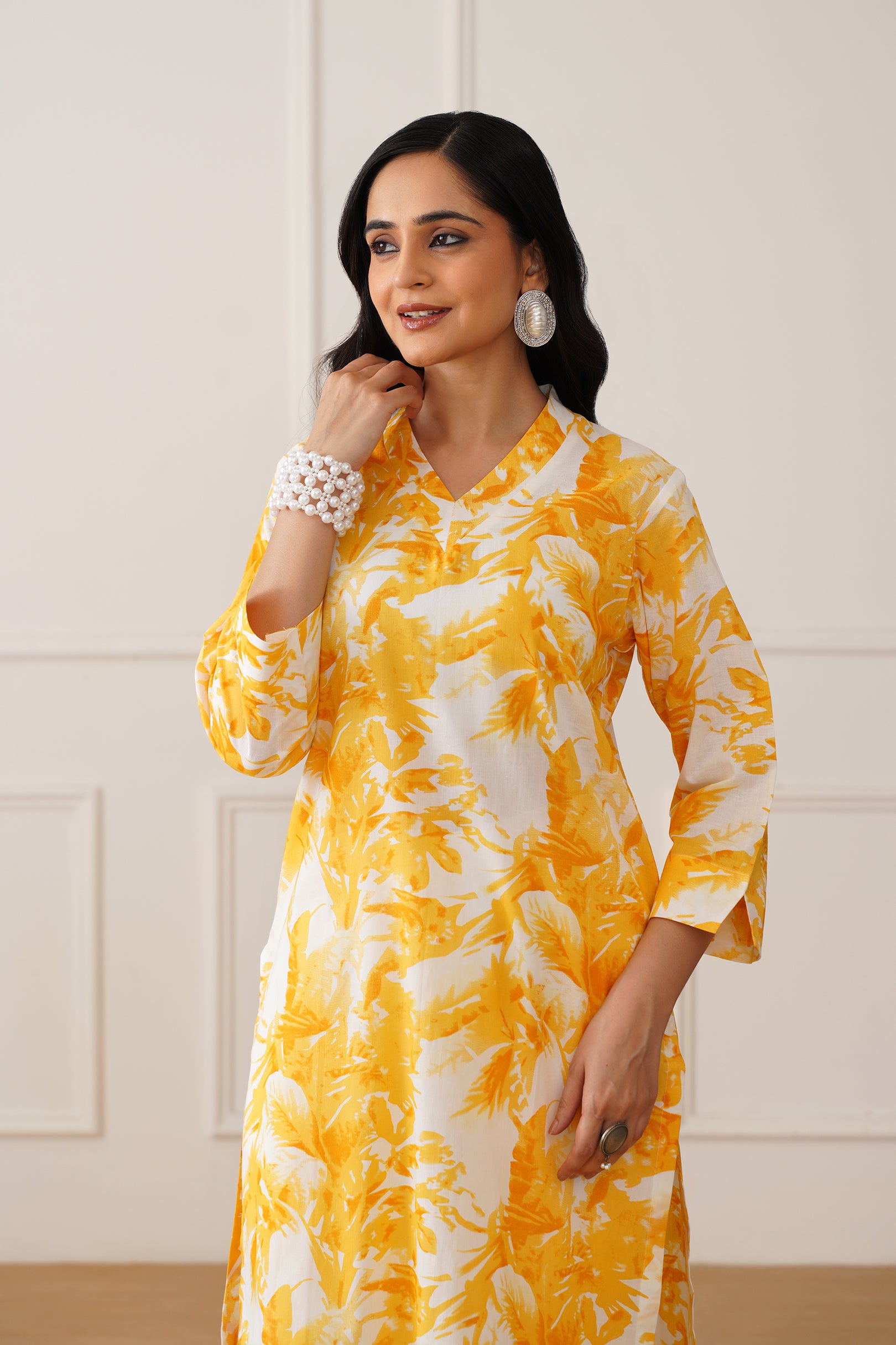 Yellow V-Neck Kurti