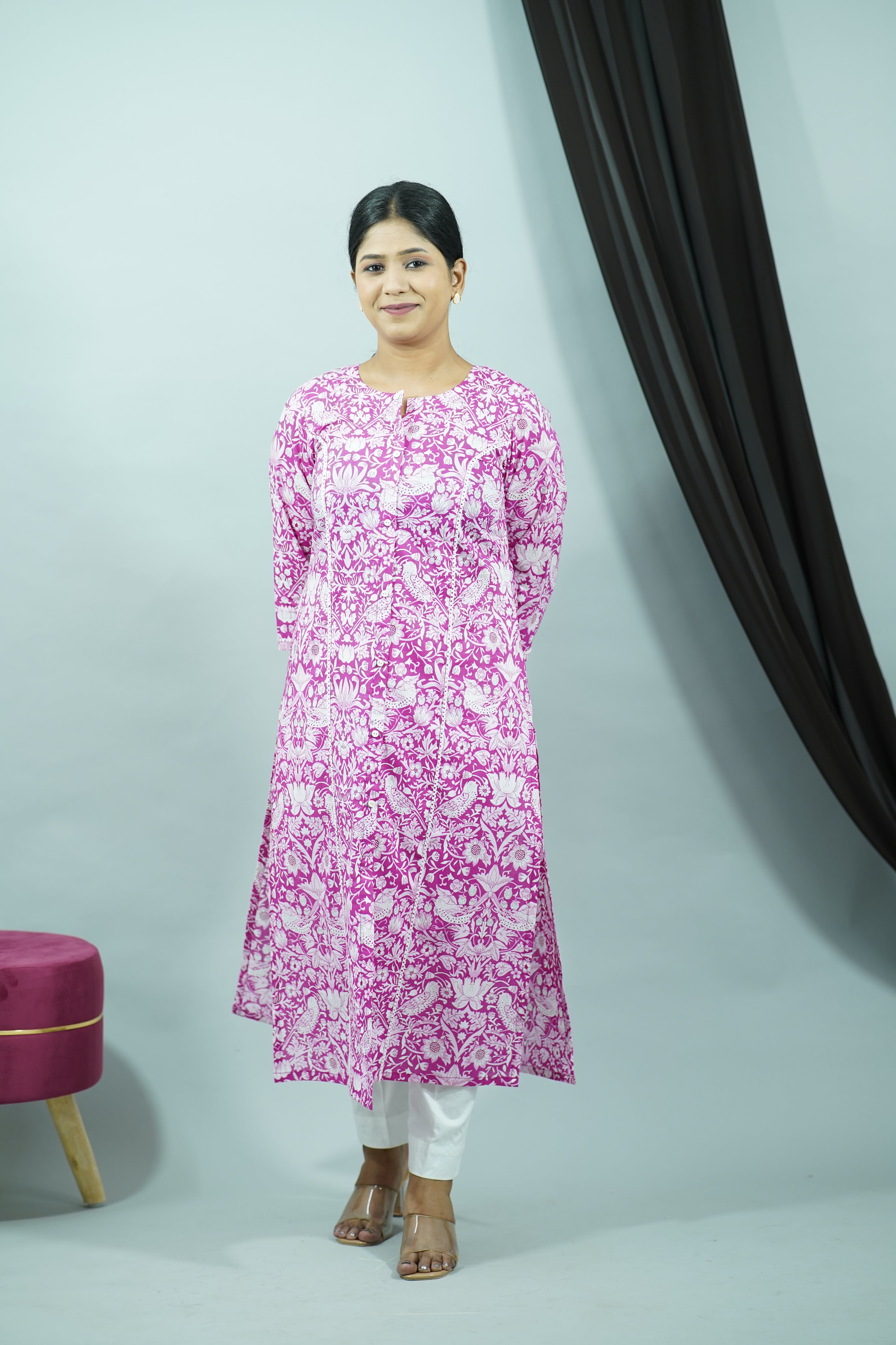 Pink Cambric Princess Cut Kurti