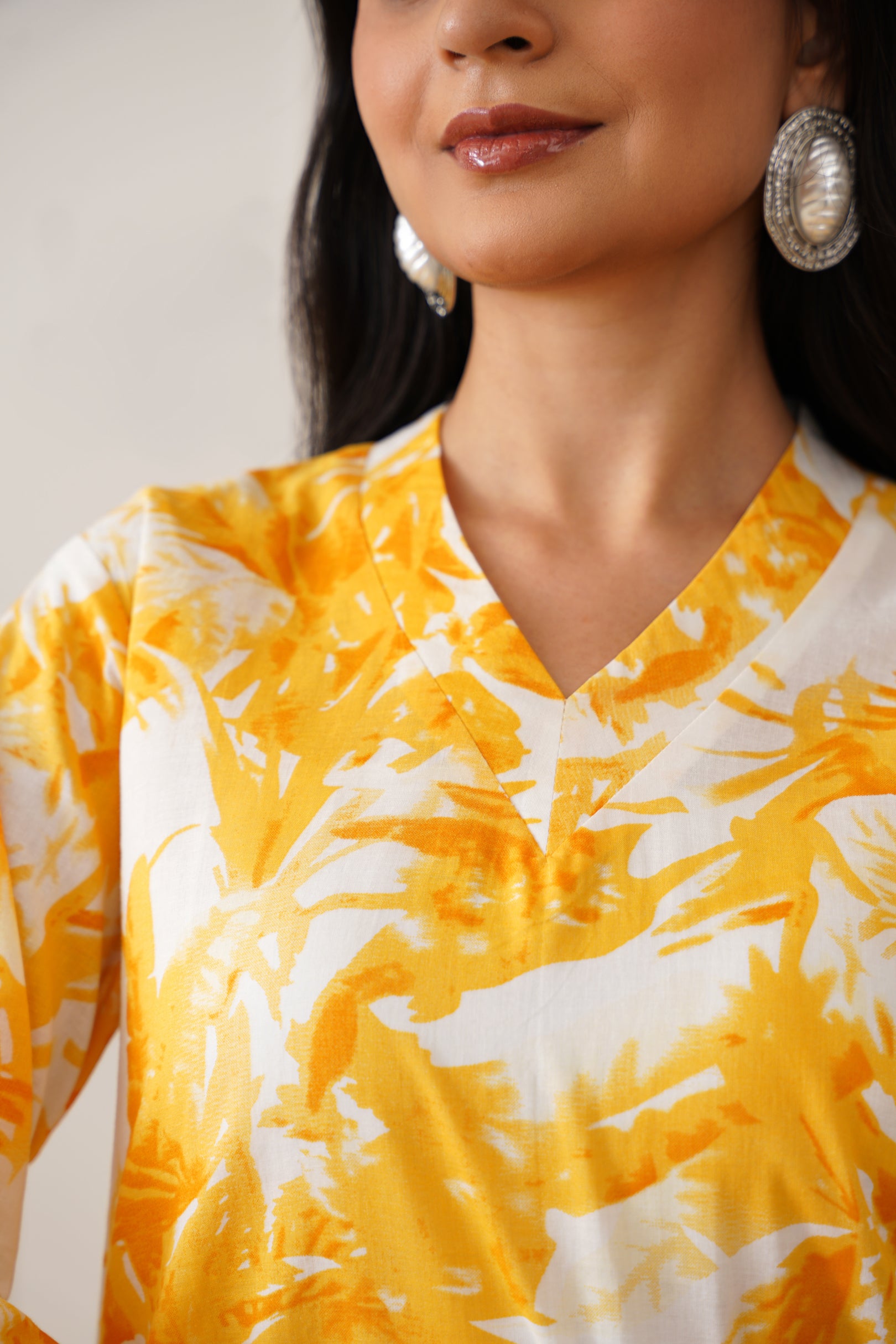 Yellow V-Neck Kurti