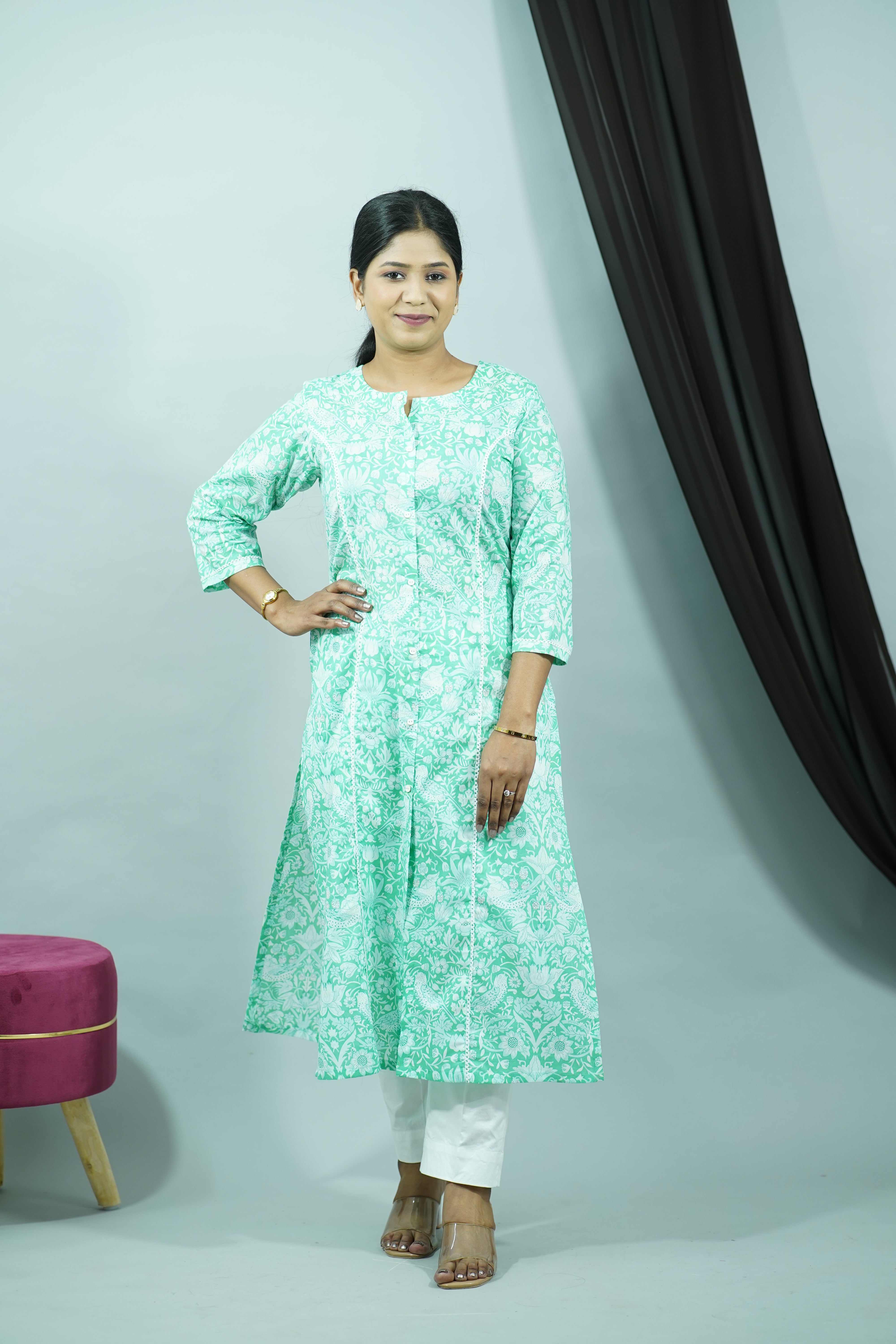 Green Cambric Princess Cut Kurti