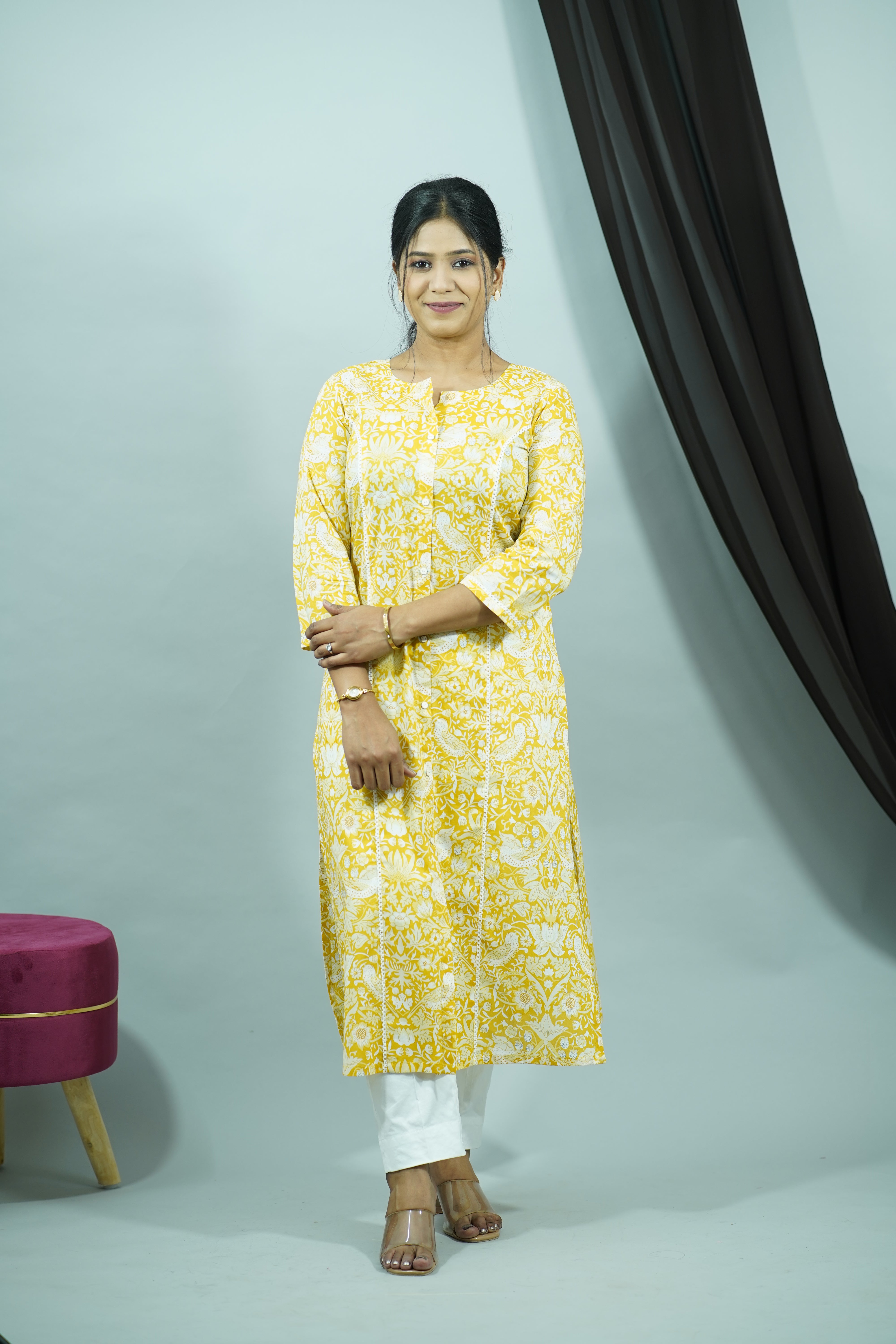 Yellow Cambric Princess Cut Kurti