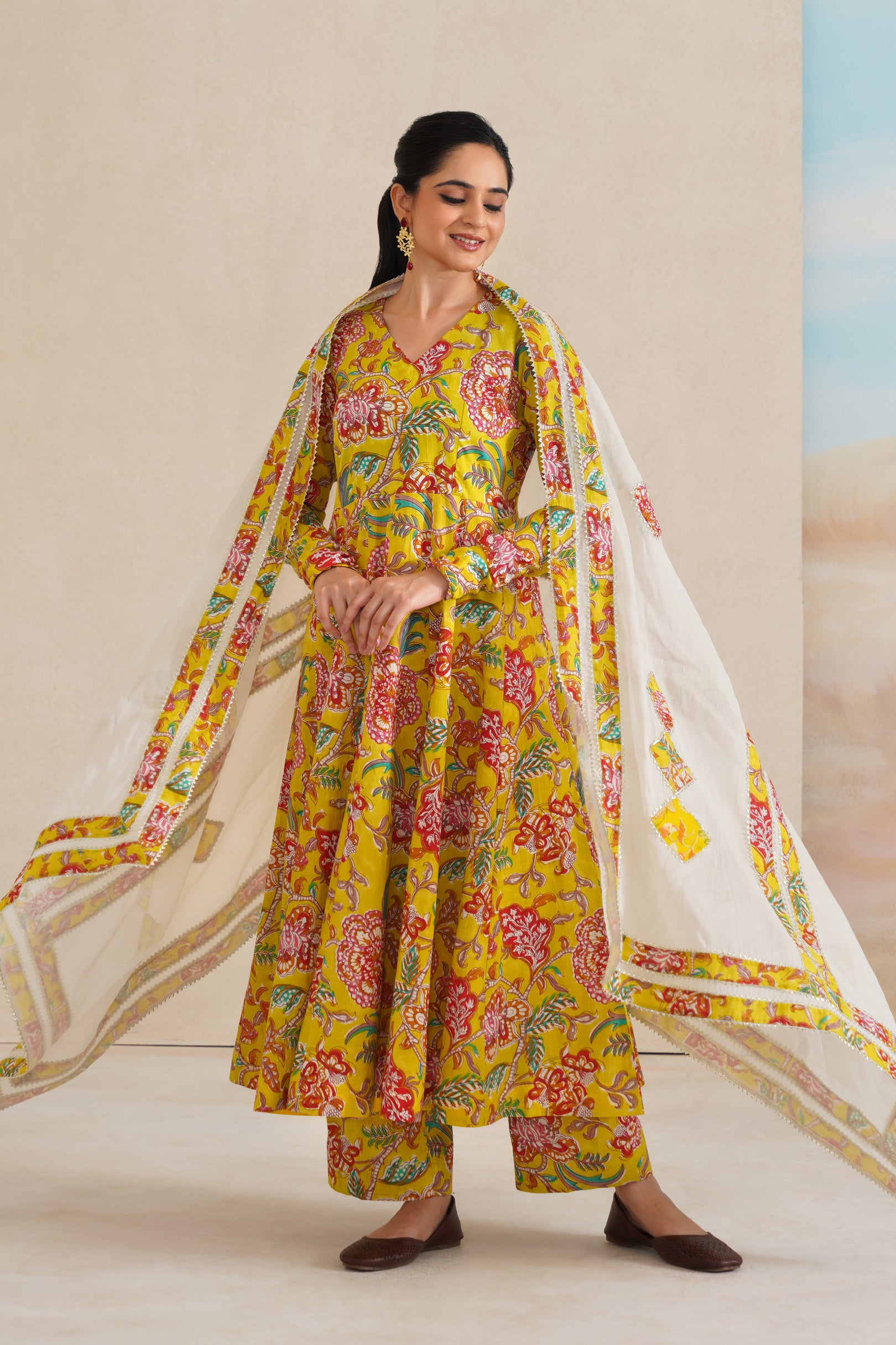 Cambric Anarkali Suit Set with Dupatta