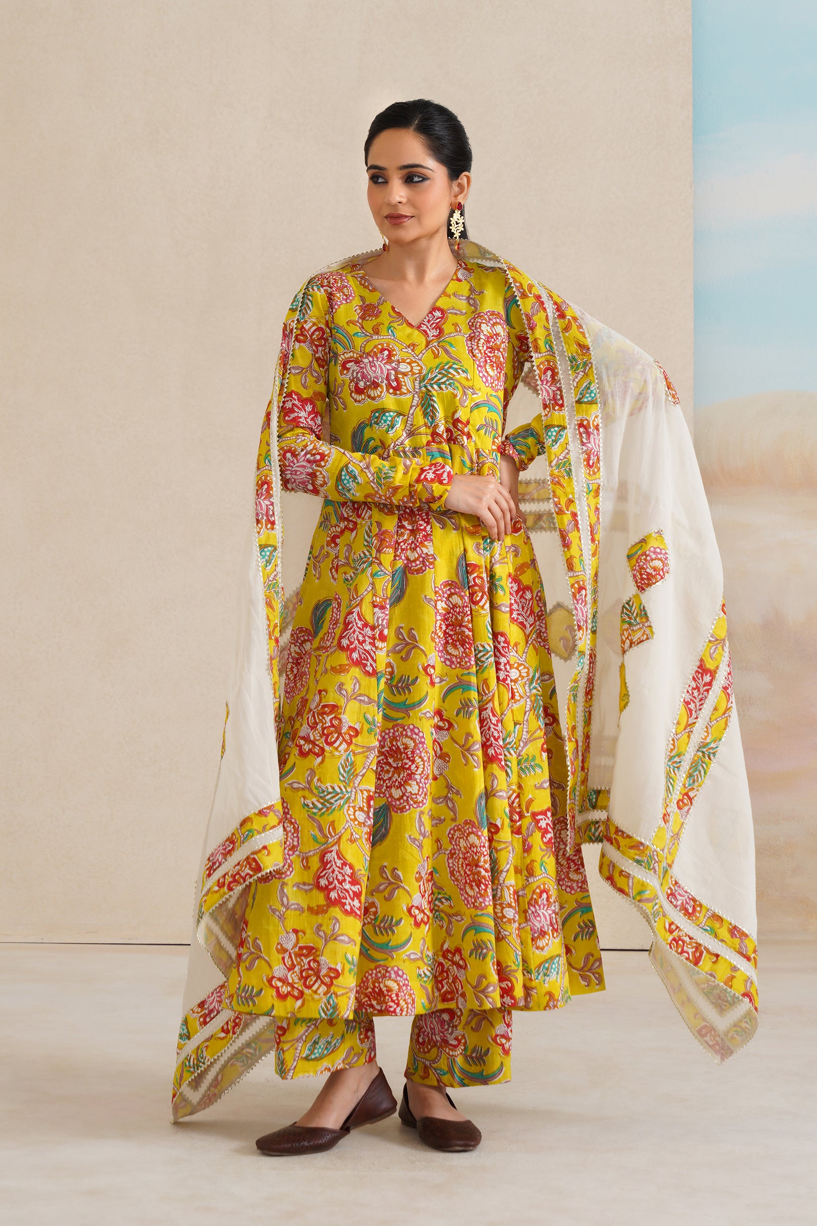 Cambric Anarkali Suit Set with Dupatta