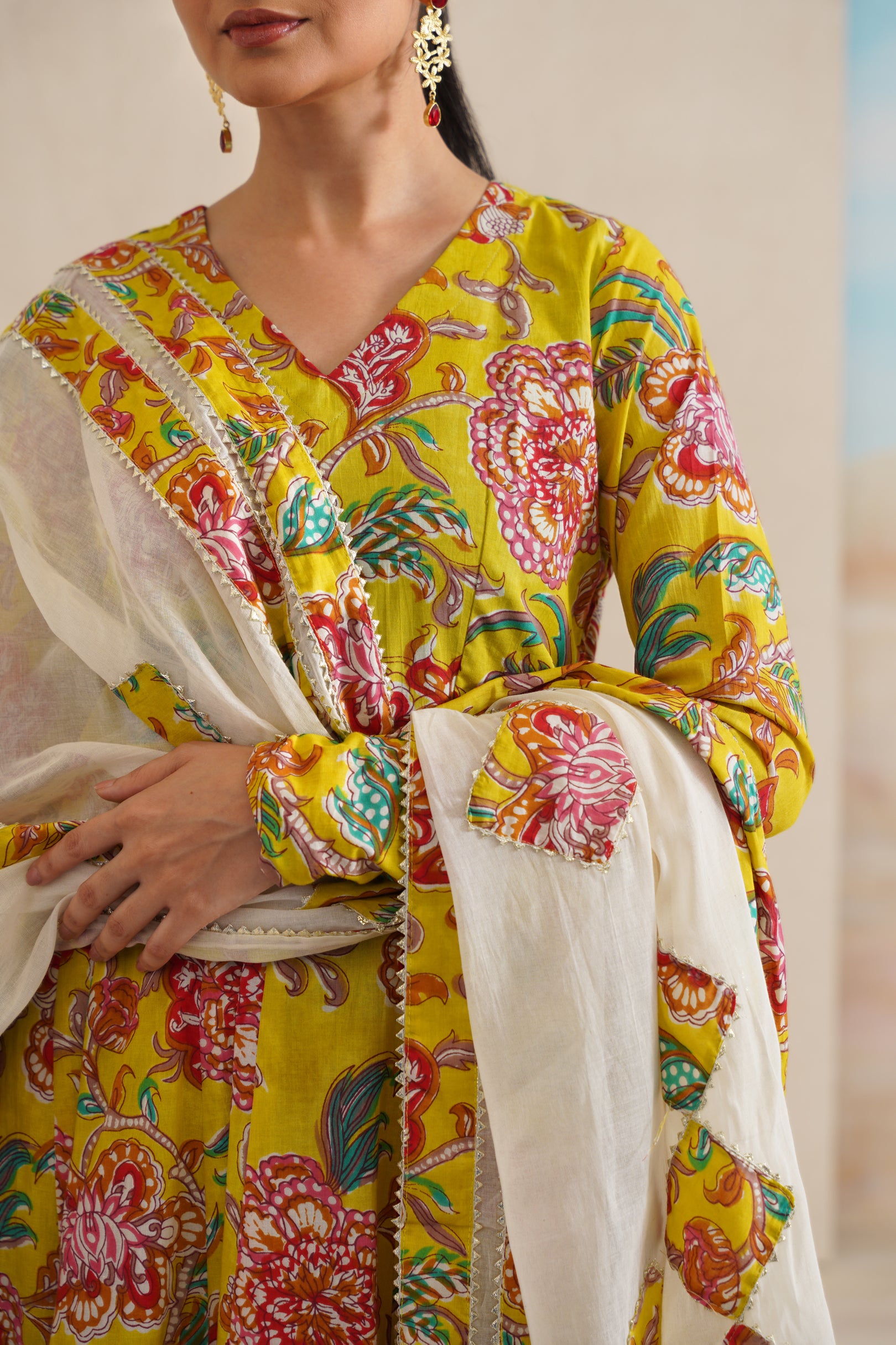 Cambric Anarkali Suit Set with Dupatta