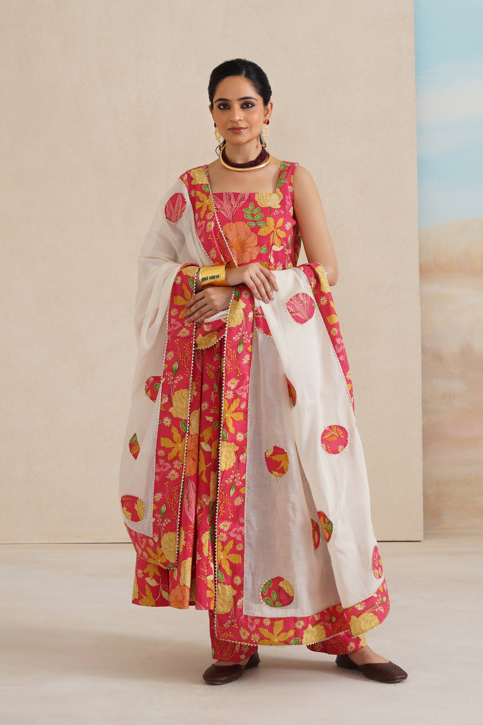Anarkali Cotton Suit in Cambric with Dupatta