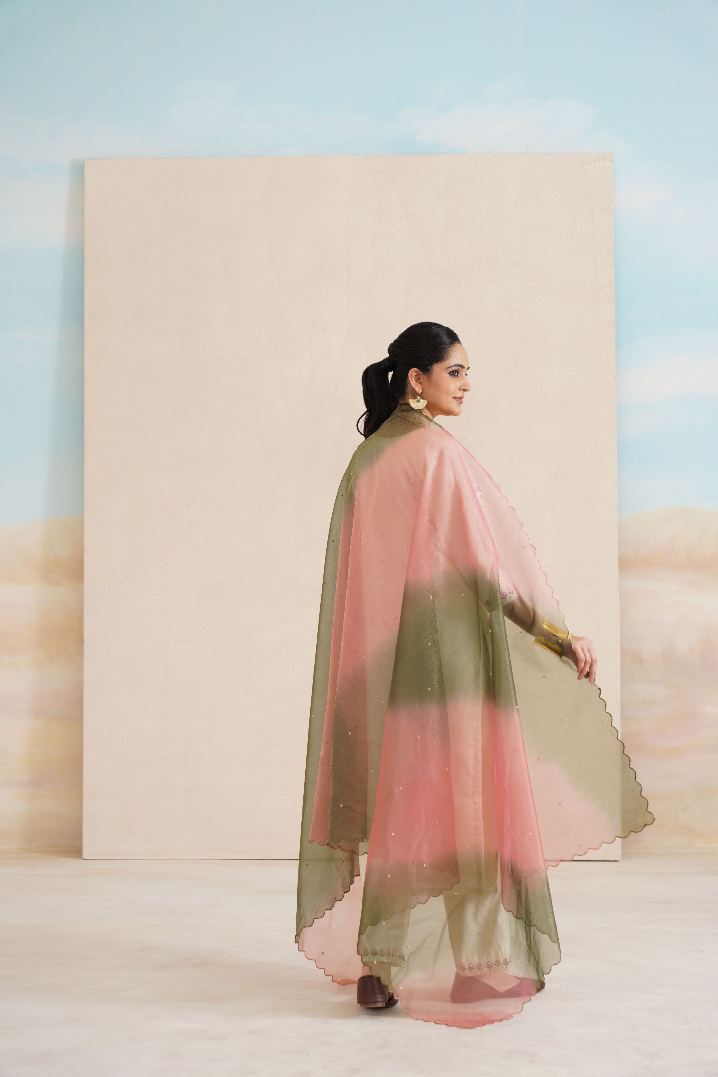 Cambric Suit Set with Vibrant Multi-Colour Dupatta