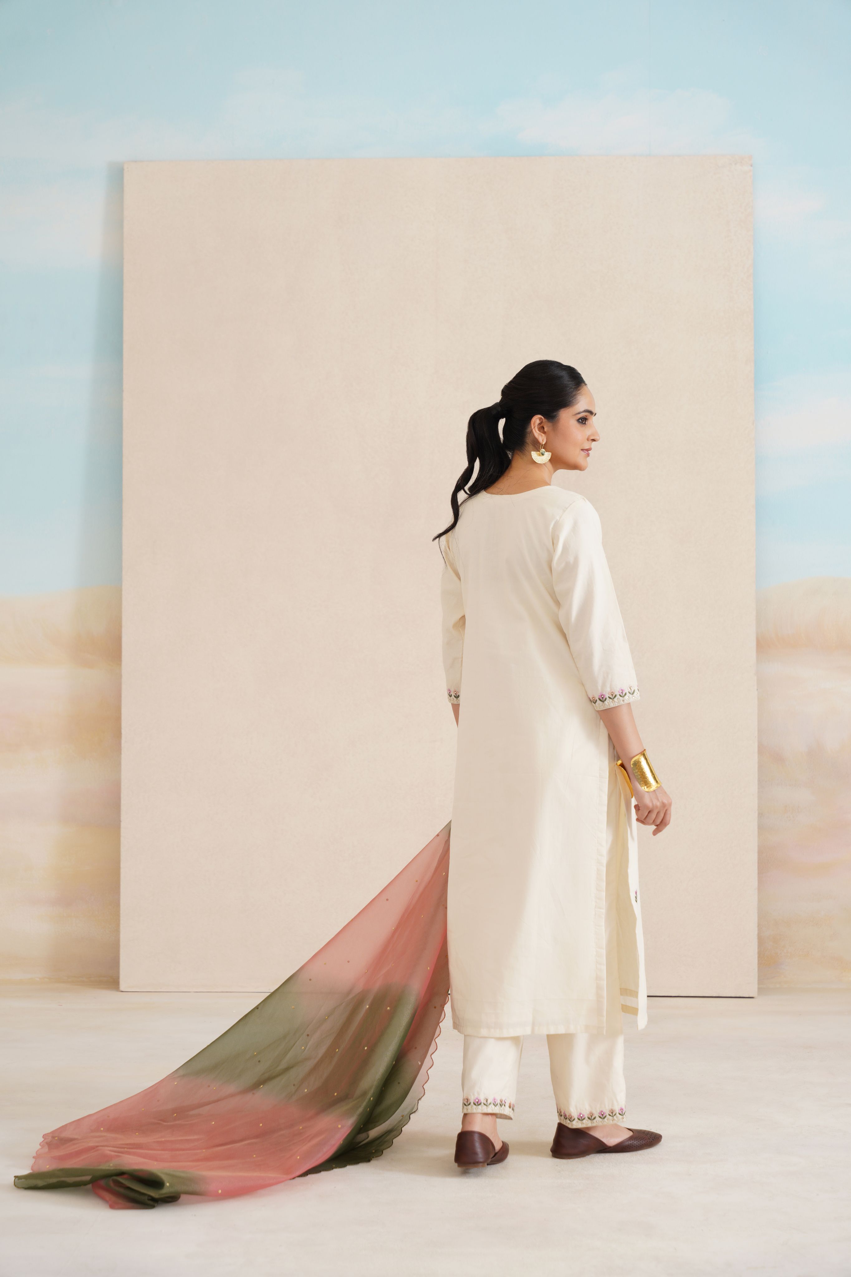 Cambric Suit Set with Vibrant Multi-Colour Dupatta