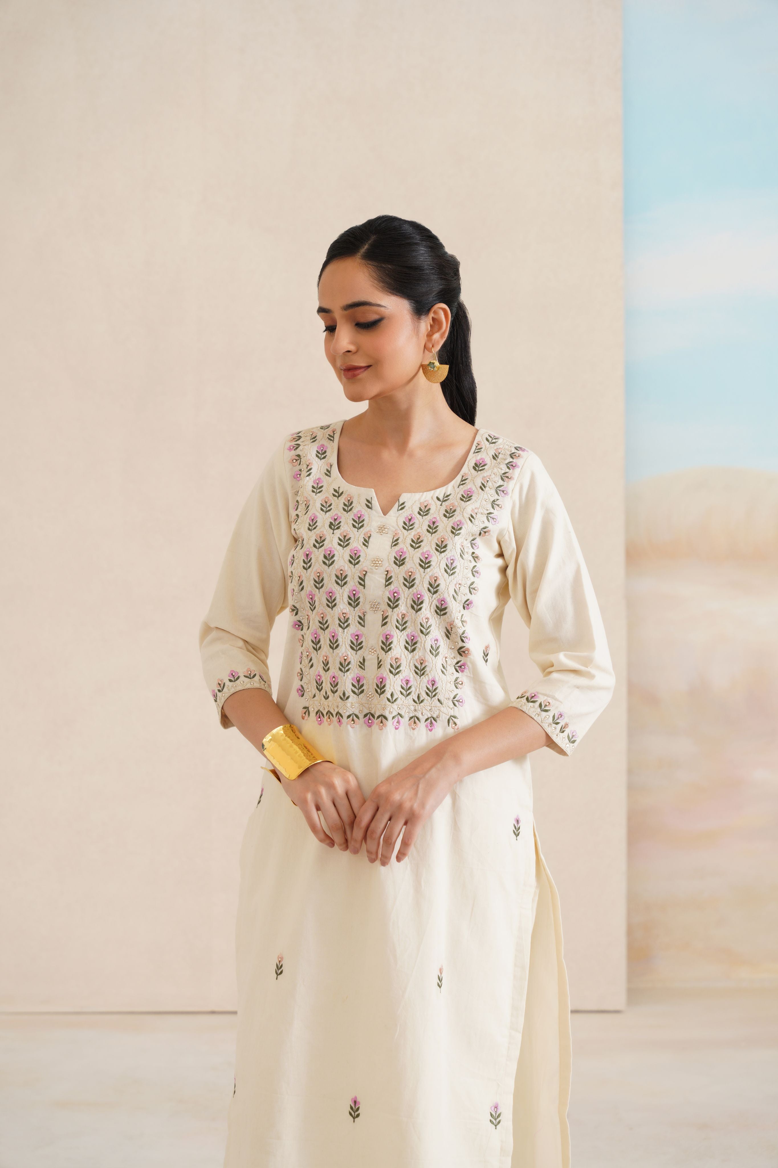 Cambric Suit Set with Vibrant Multi-Colour Dupatta