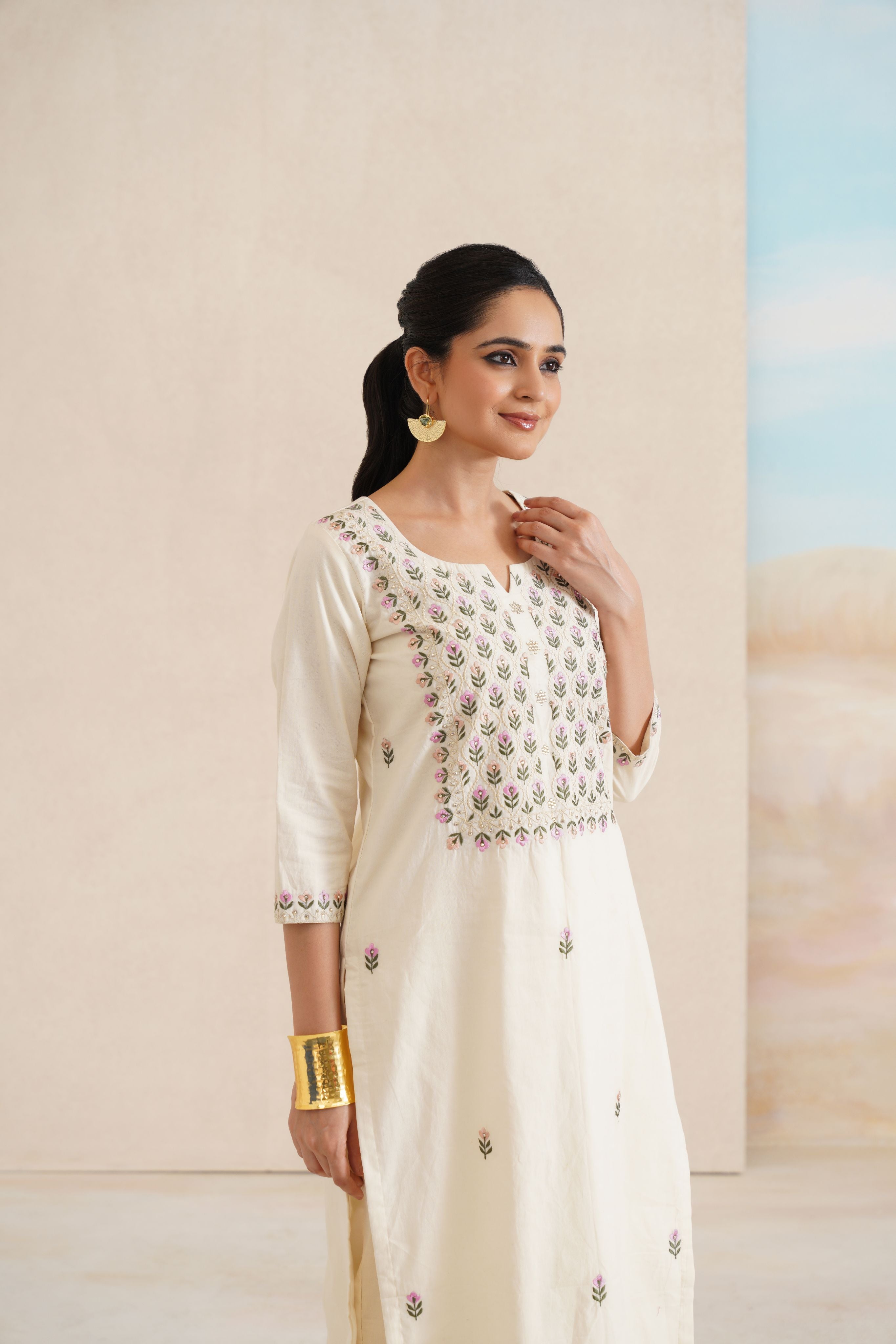 Cambric Suit Set with Vibrant Multi-Colour Dupatta
