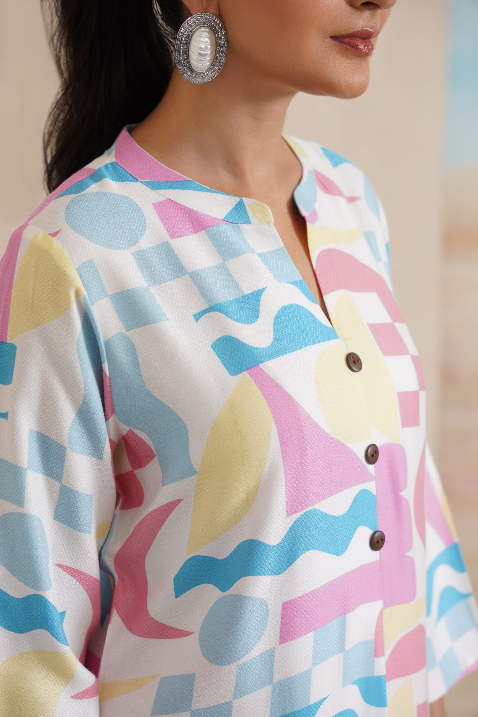 Chinese Collar Kurti Dobi Fabric