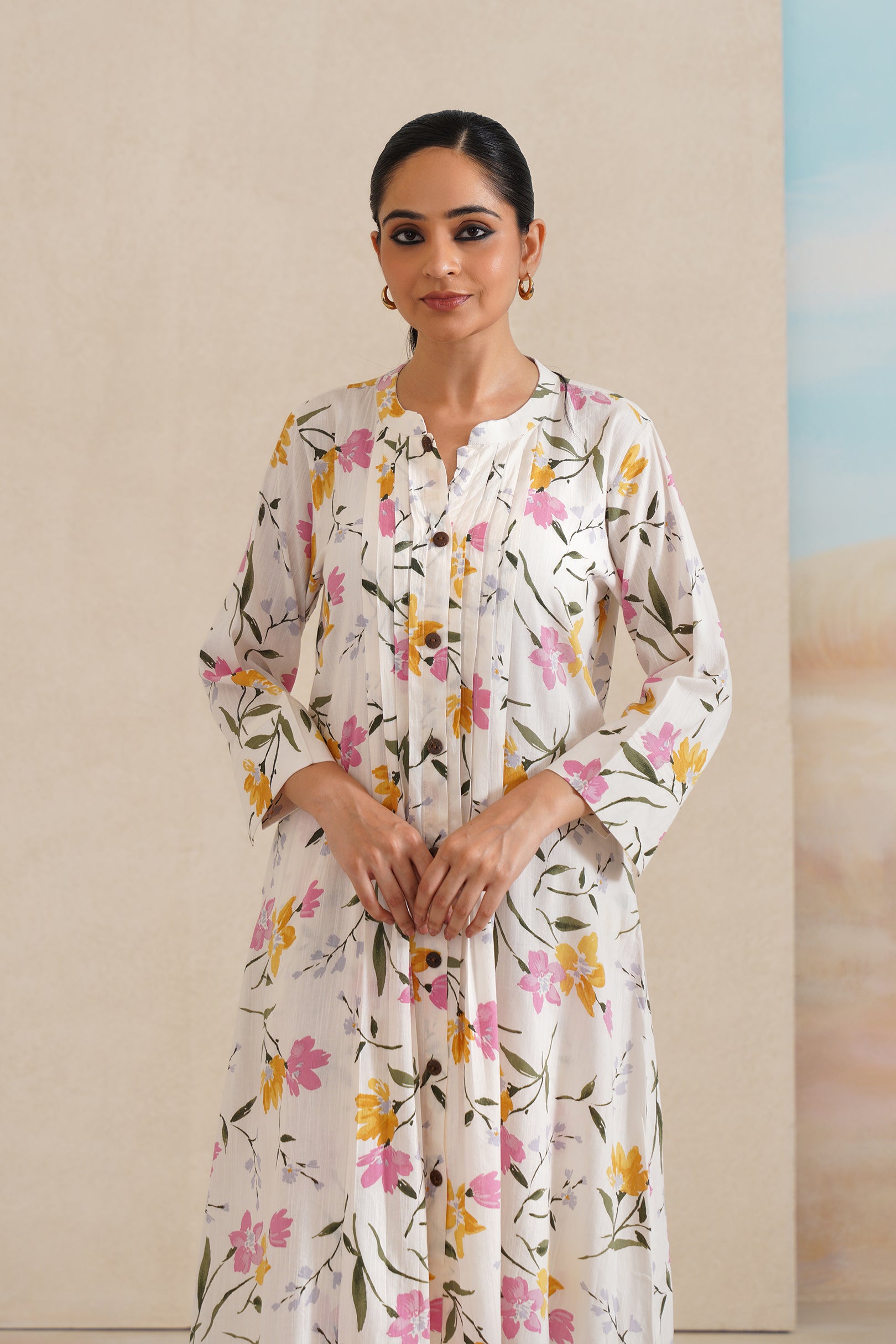 Cotton Kurti Set with Chinese Collar