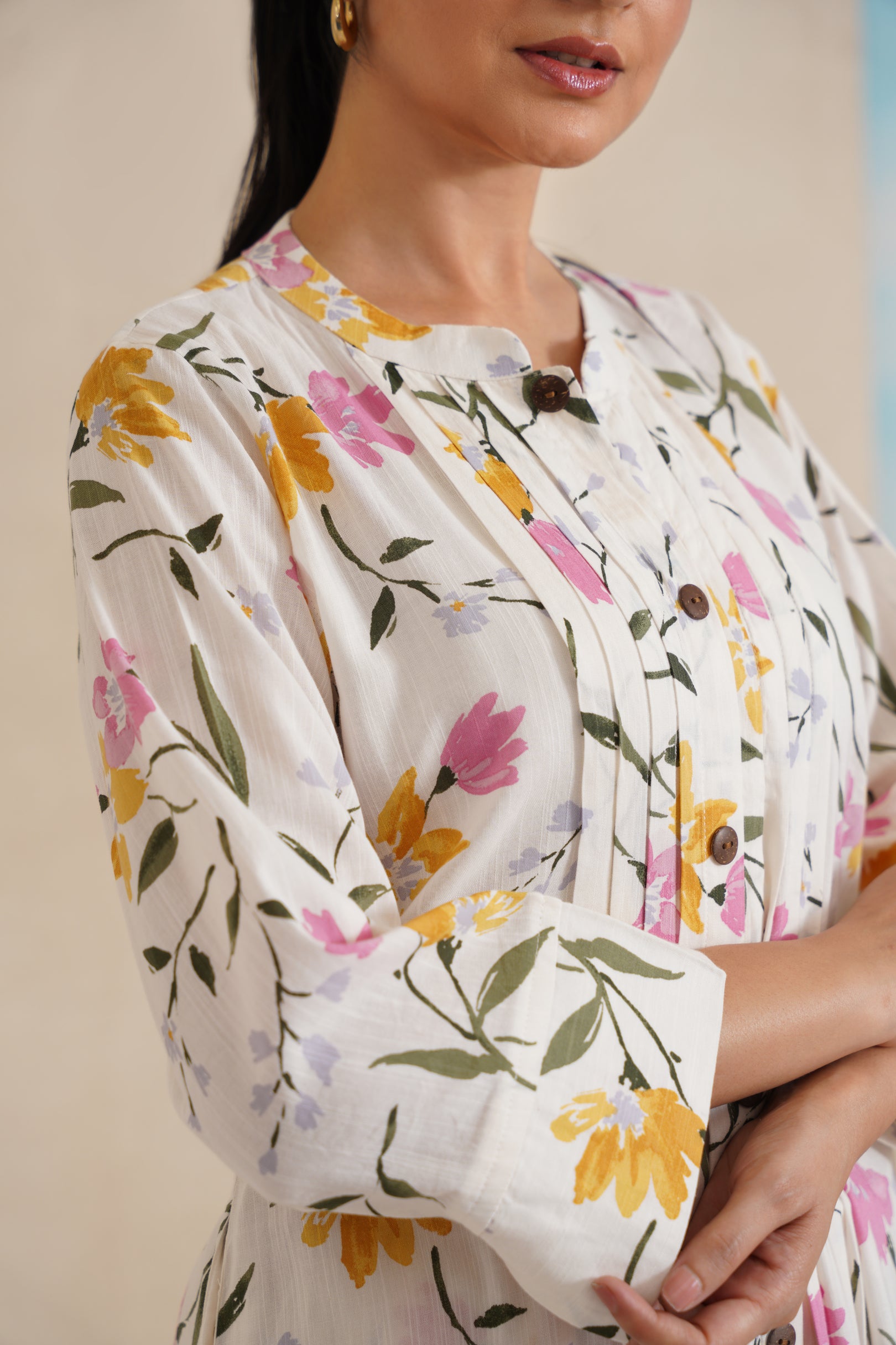 Cotton Kurti Set with Chinese Collar