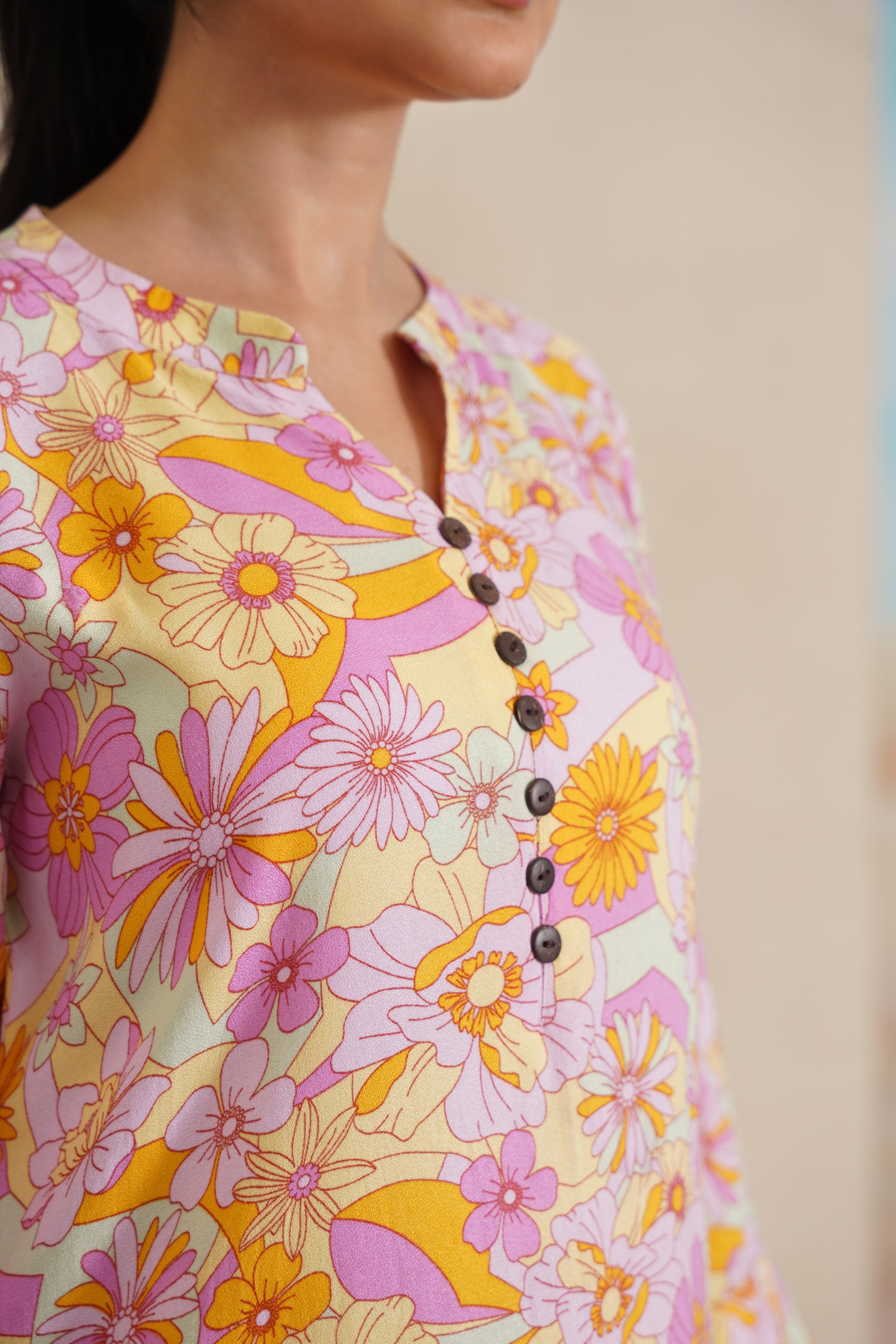 Elegant Moss Fabric Kurti Set with Chinese Collar & Button Detailing