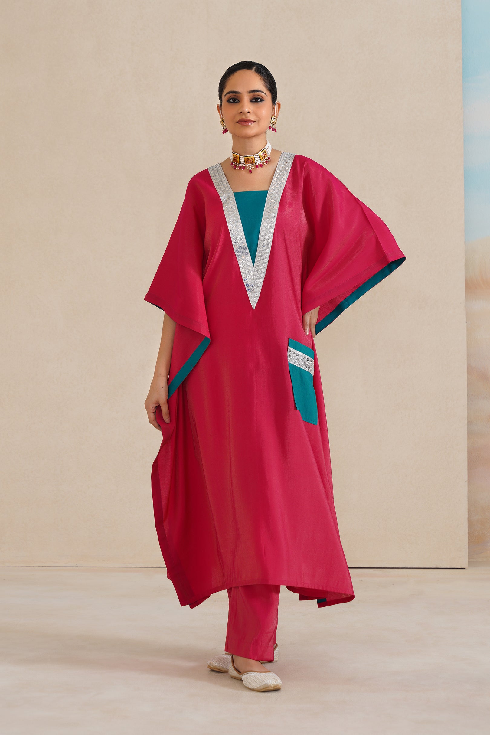 V-Neck Kaftan Set with Pants.