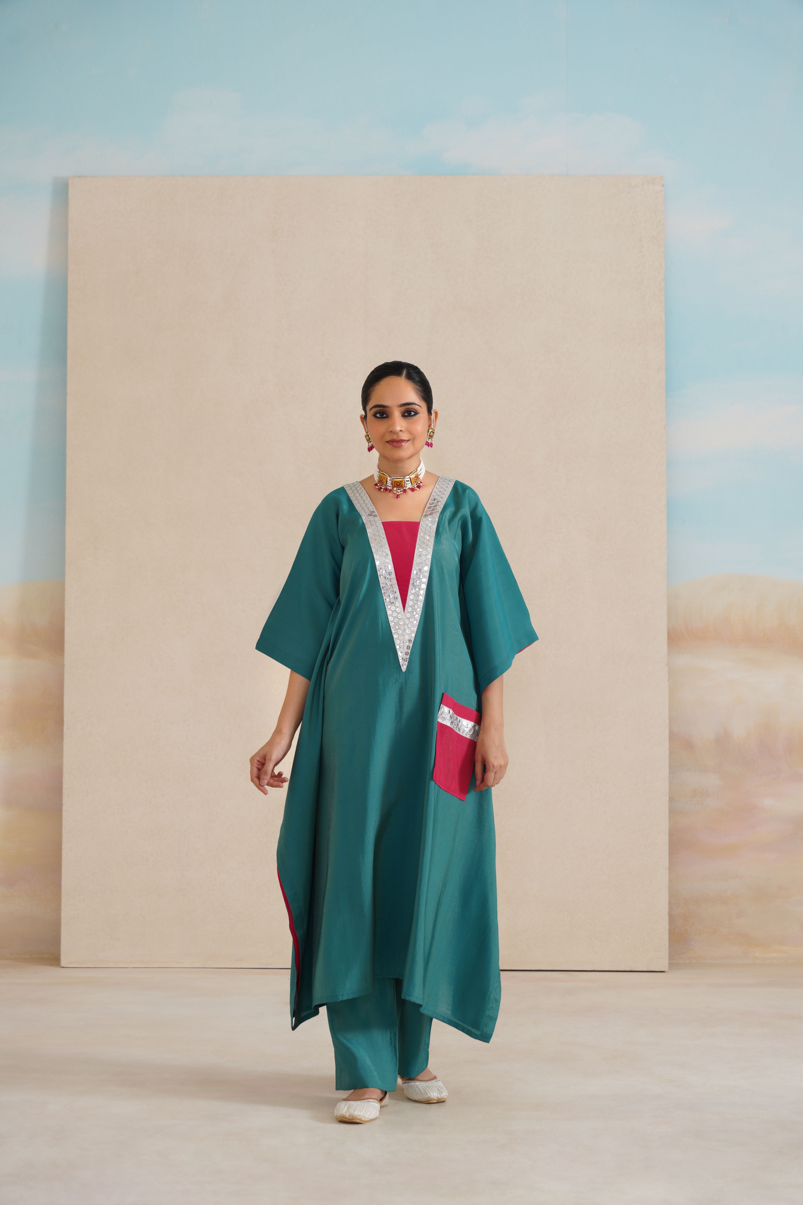 V-Neck Kaftan Set with Pants.