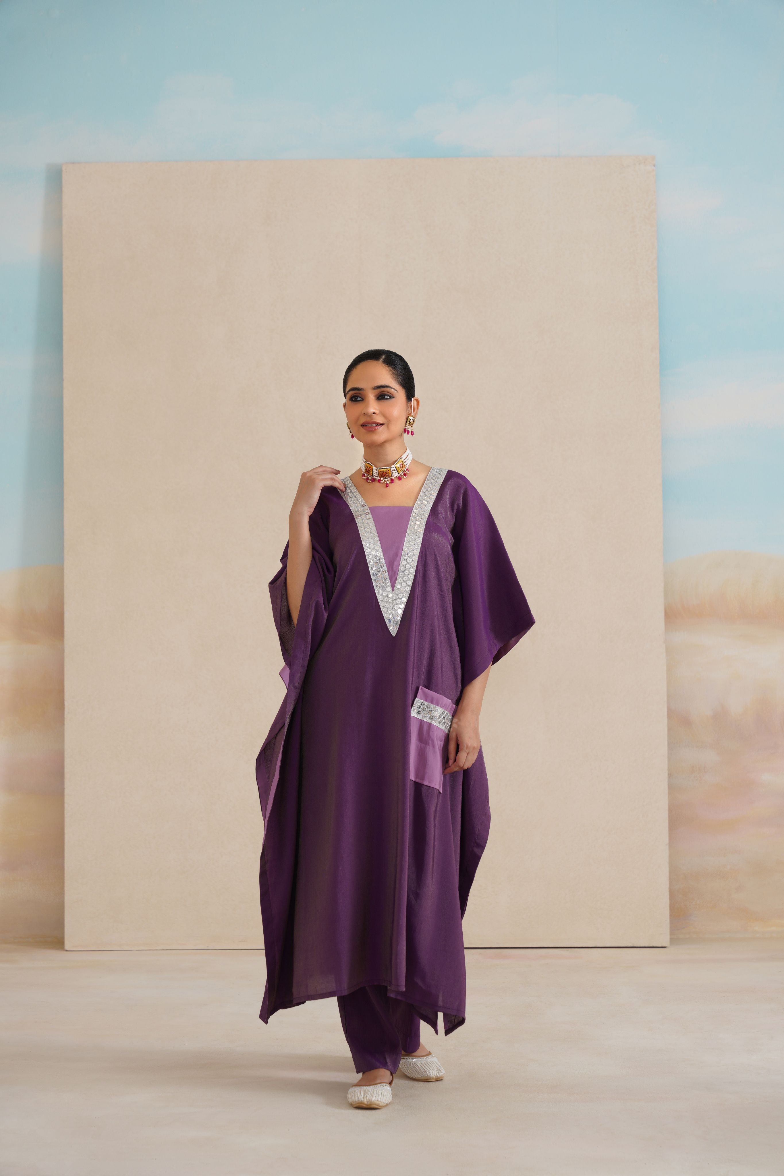 V-Neck Kaftan Set with Pants.