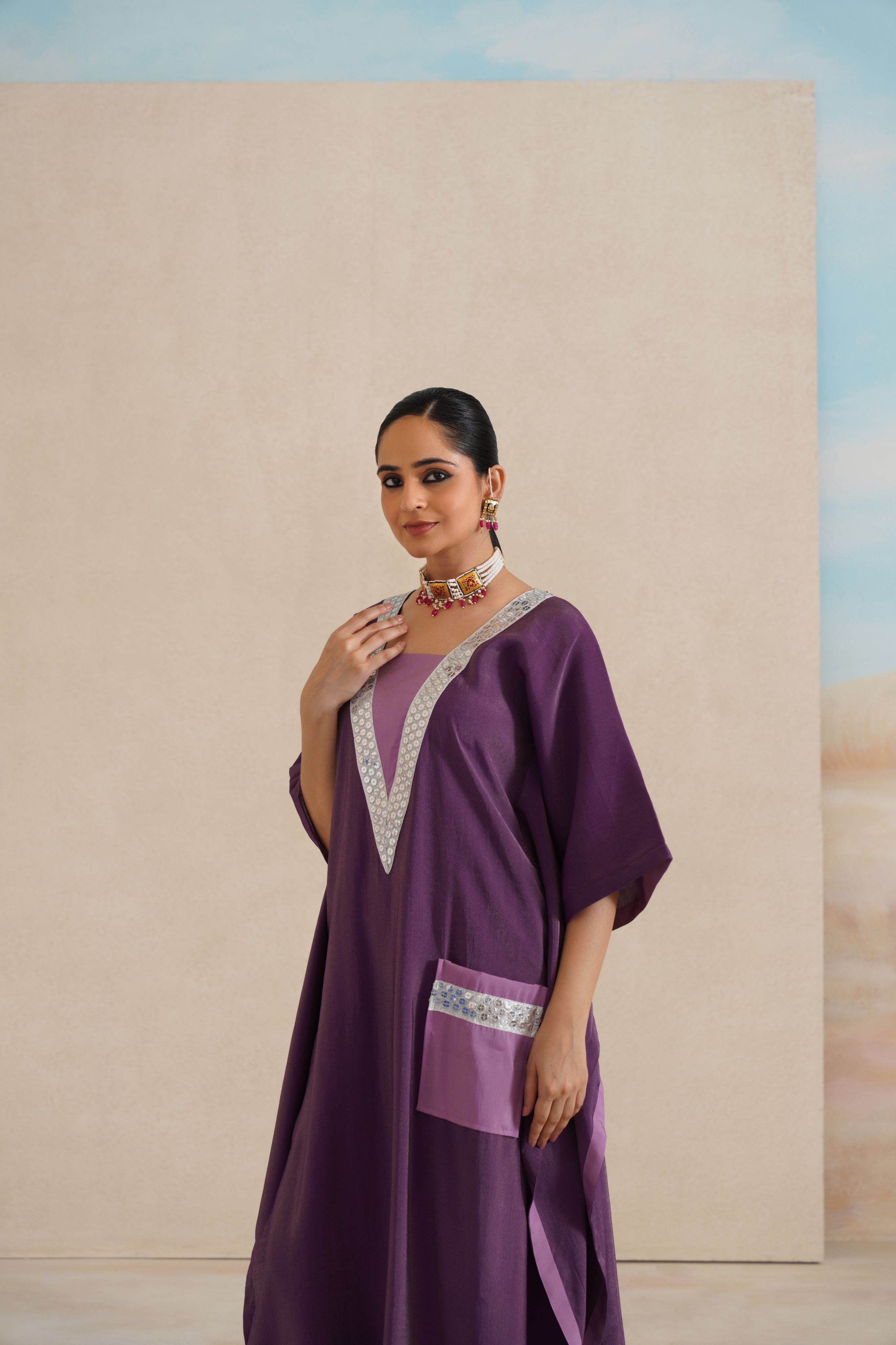 V-Neck Kaftan Set with Pants.