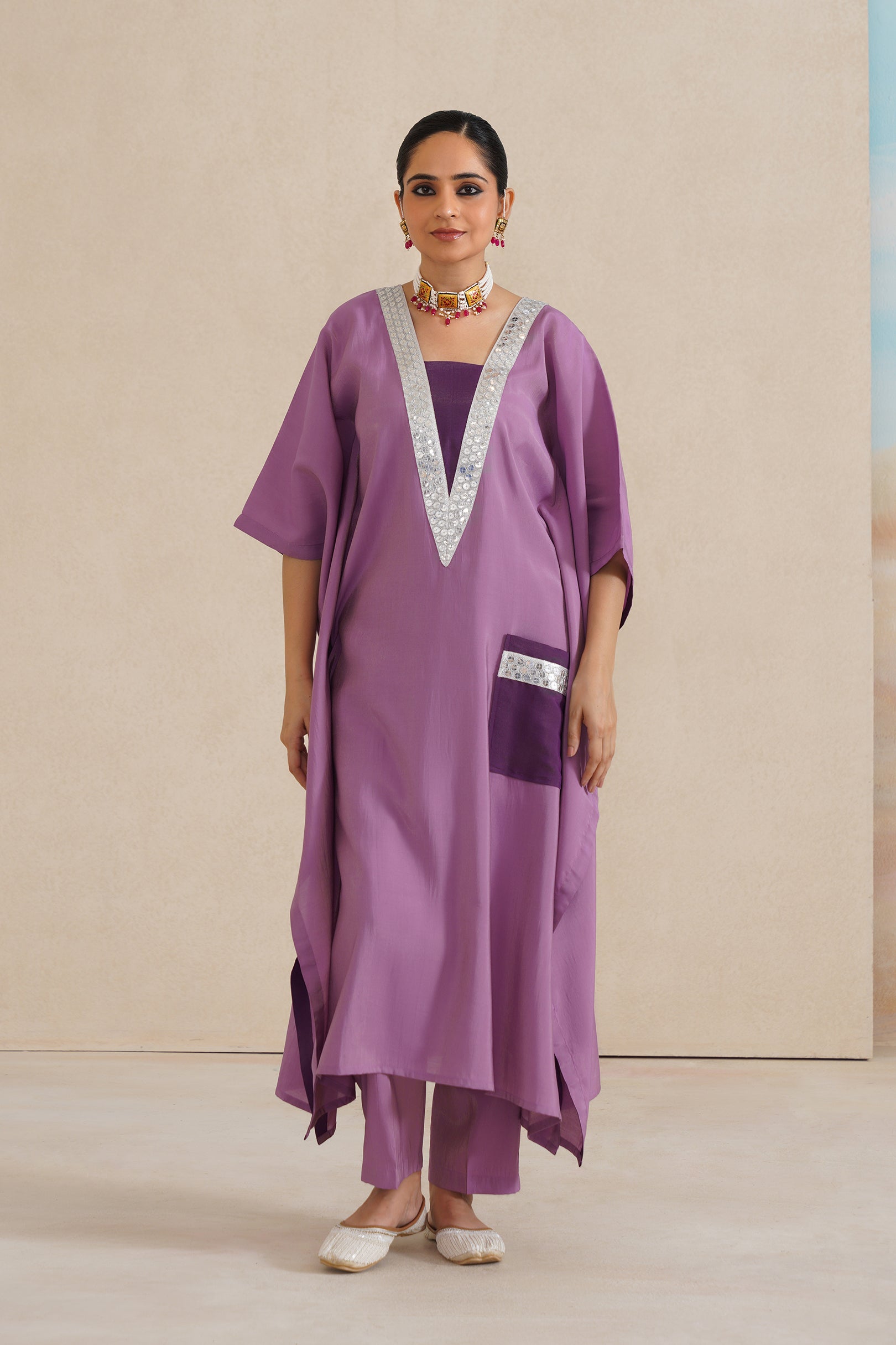 V-Neck Kaftan Set with Pants.