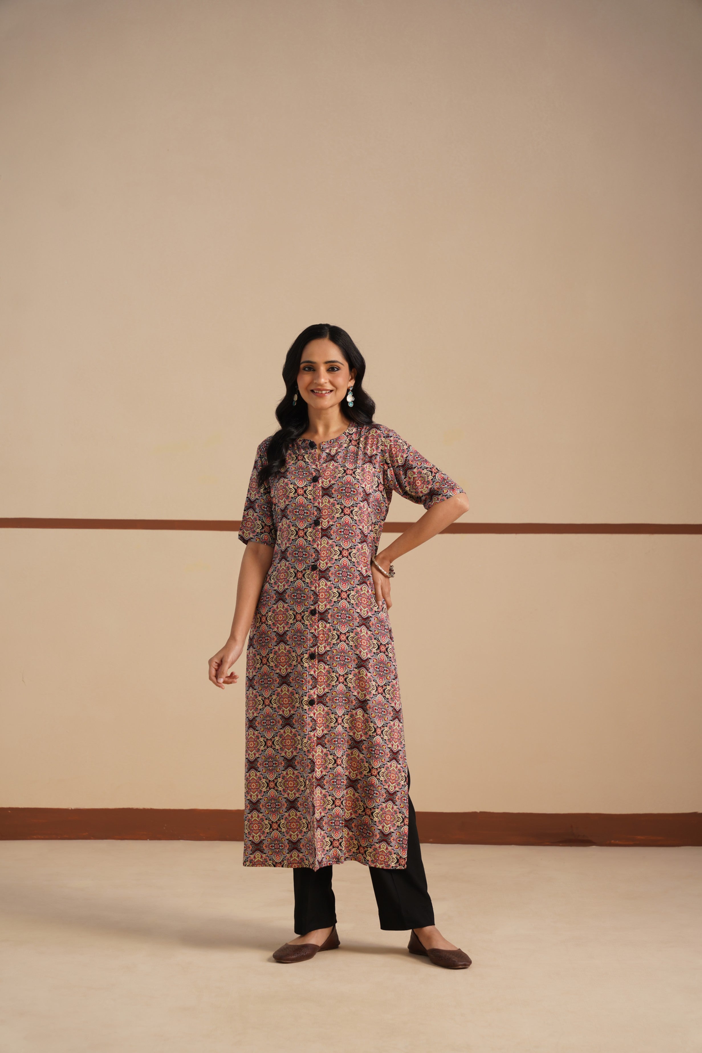 Ajrak Print Chinese Collar Kurti