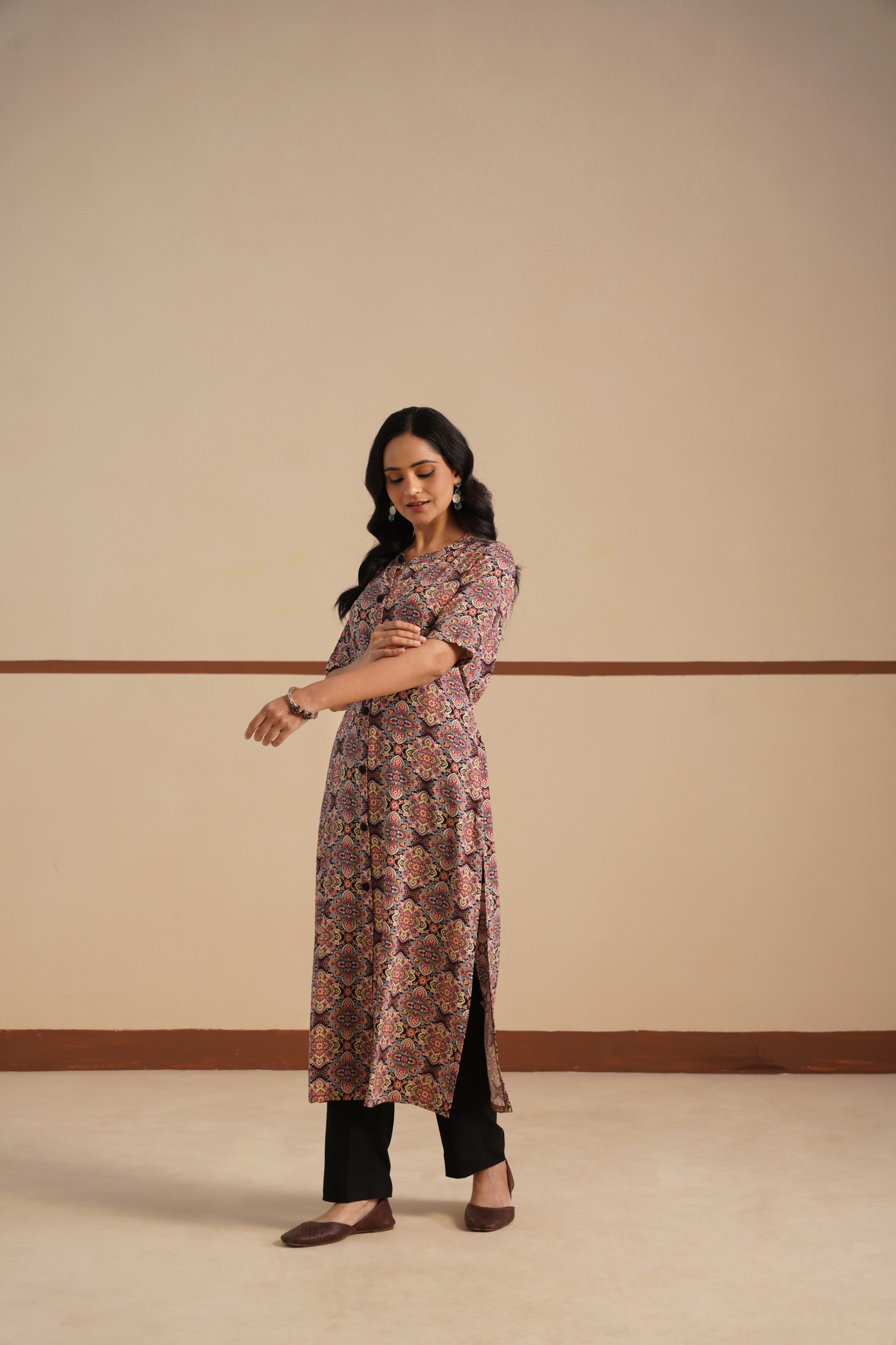 Ajrak Print Chinese Collar Kurti