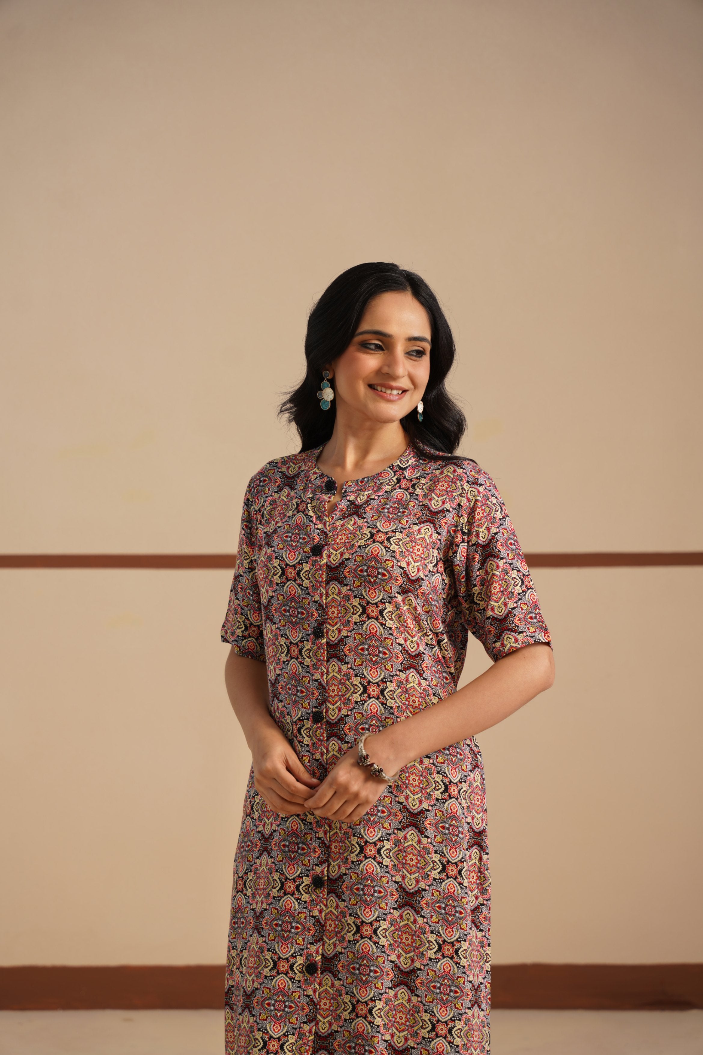 Ajrak Print Chinese Collar Kurti