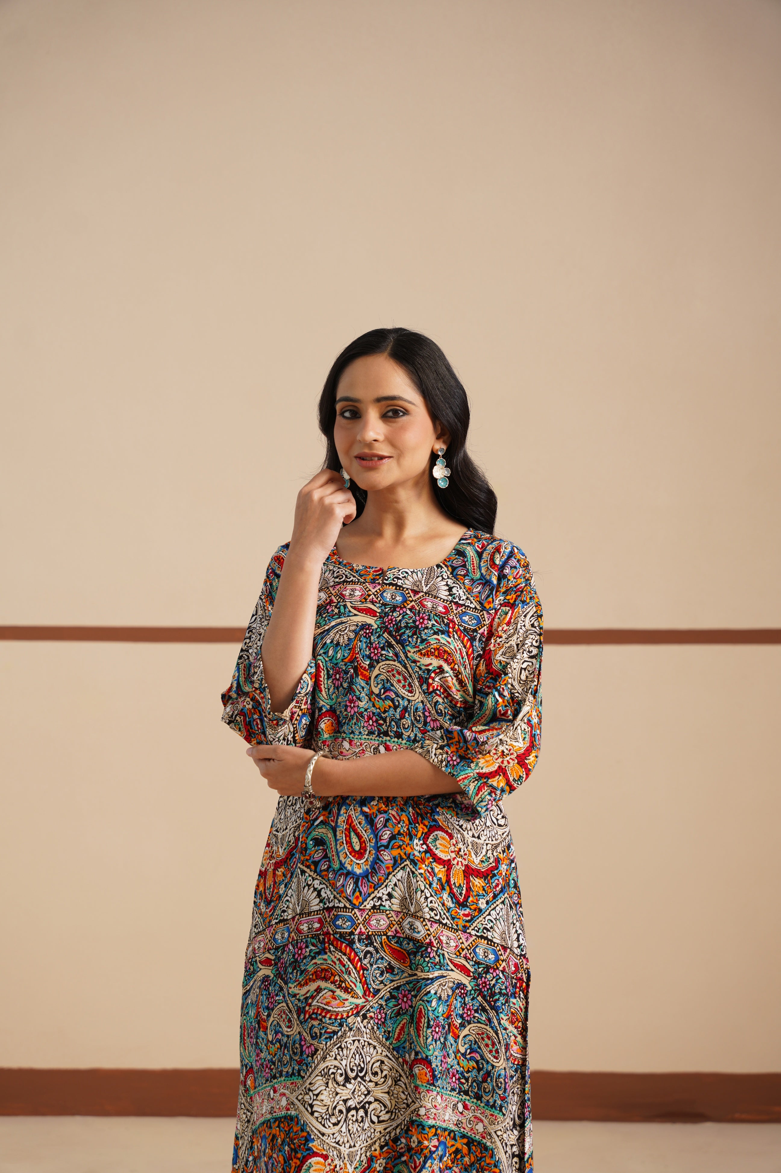 Multicolor Broadneck Rayon Kurti