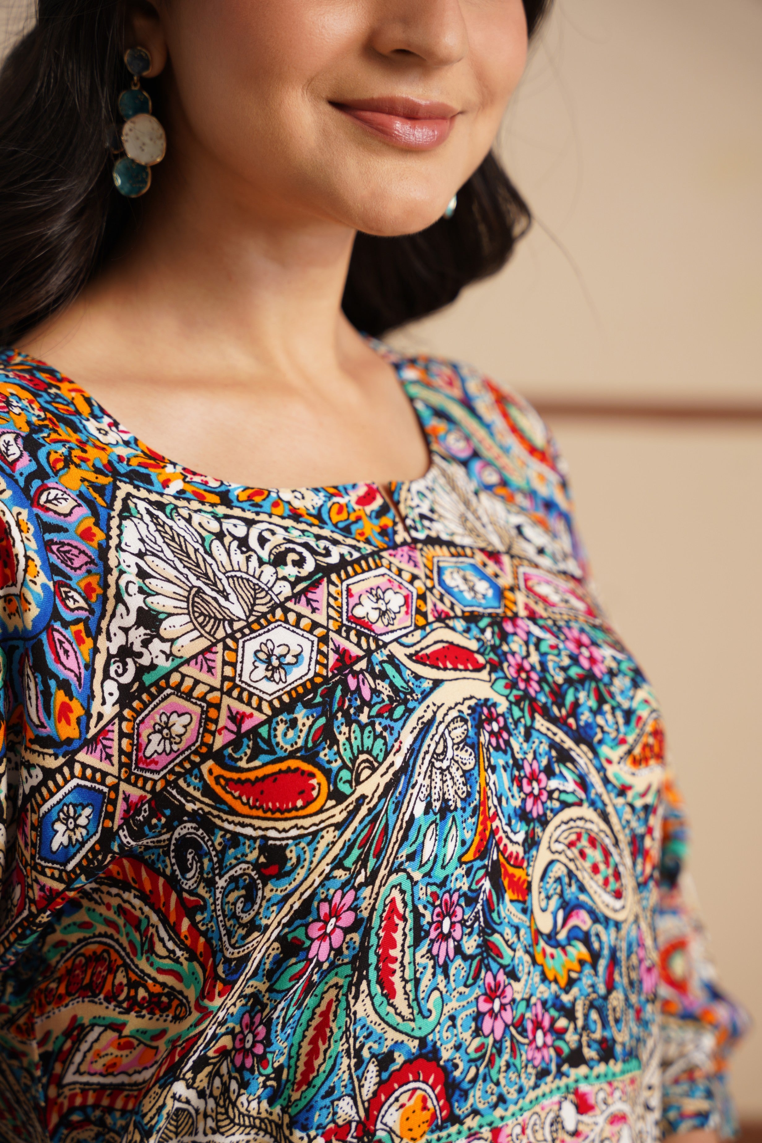 Multicolor Broadneck Rayon Kurti